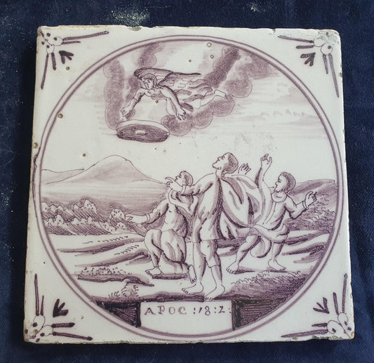 Delft tile, Dutch manganese biblical scene bible tile, 18th century, APOC:18-2