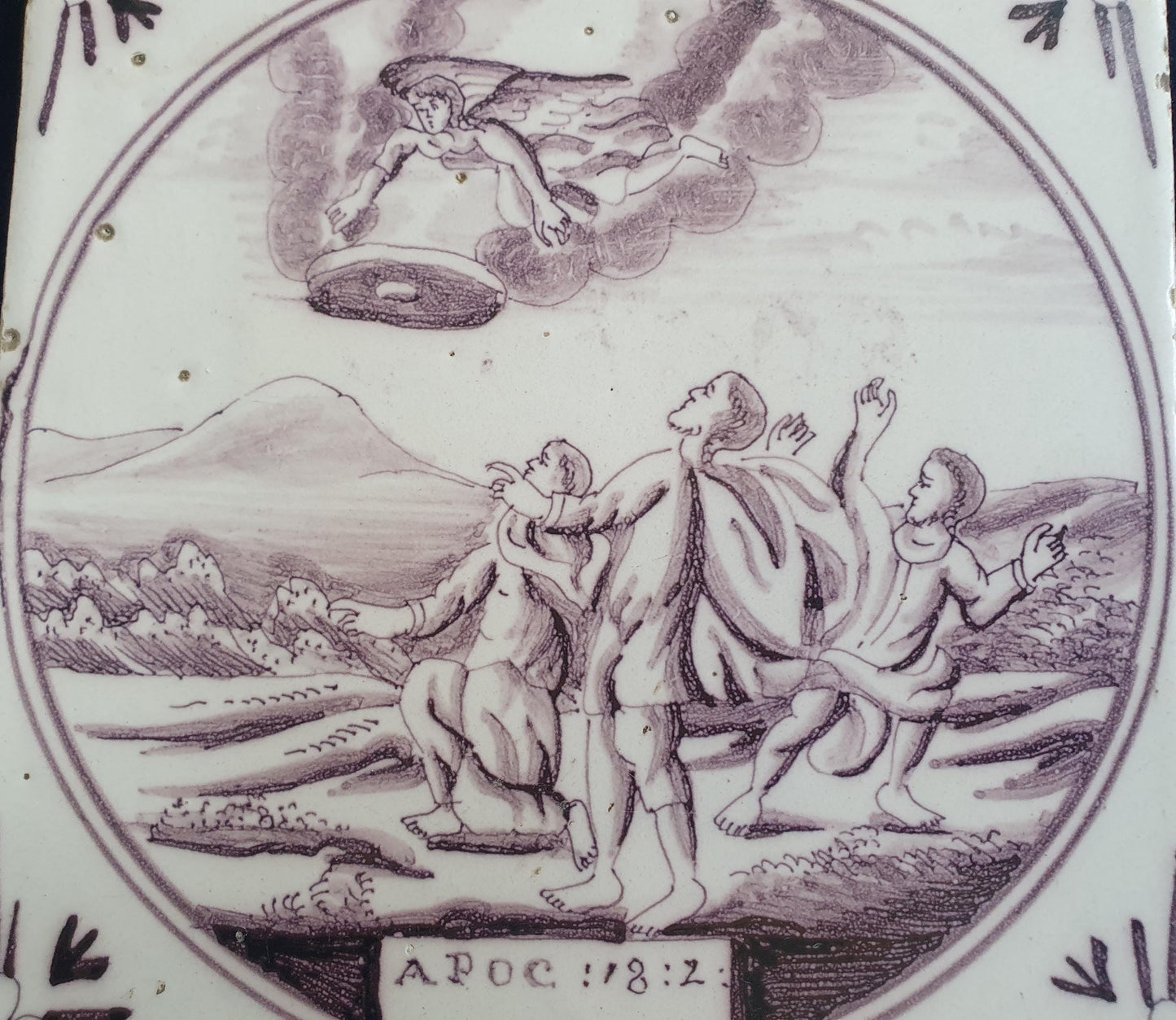 Delft tile, Dutch manganese biblical scene bible tile, 18th century, APOC:18-2