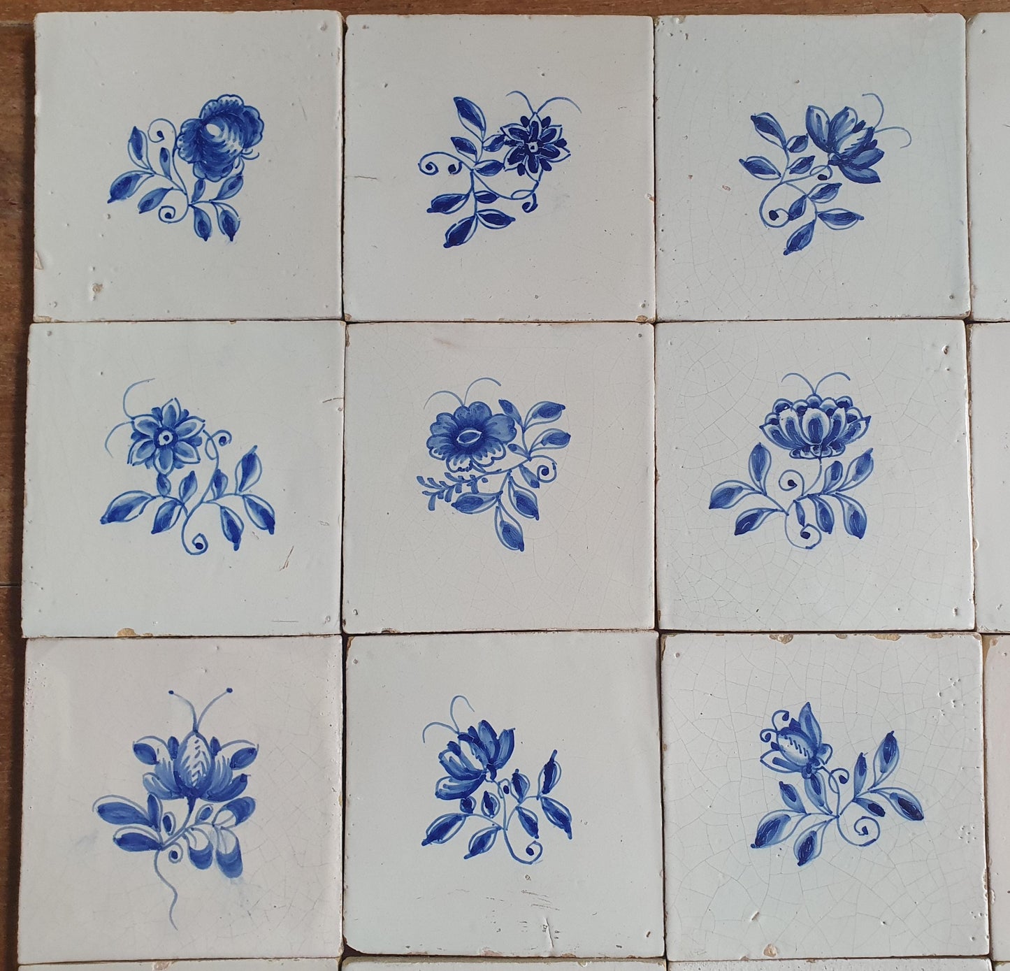 25 x Antique Delft Tiles, 18th Century, Floral Blue Flowers, planttile.