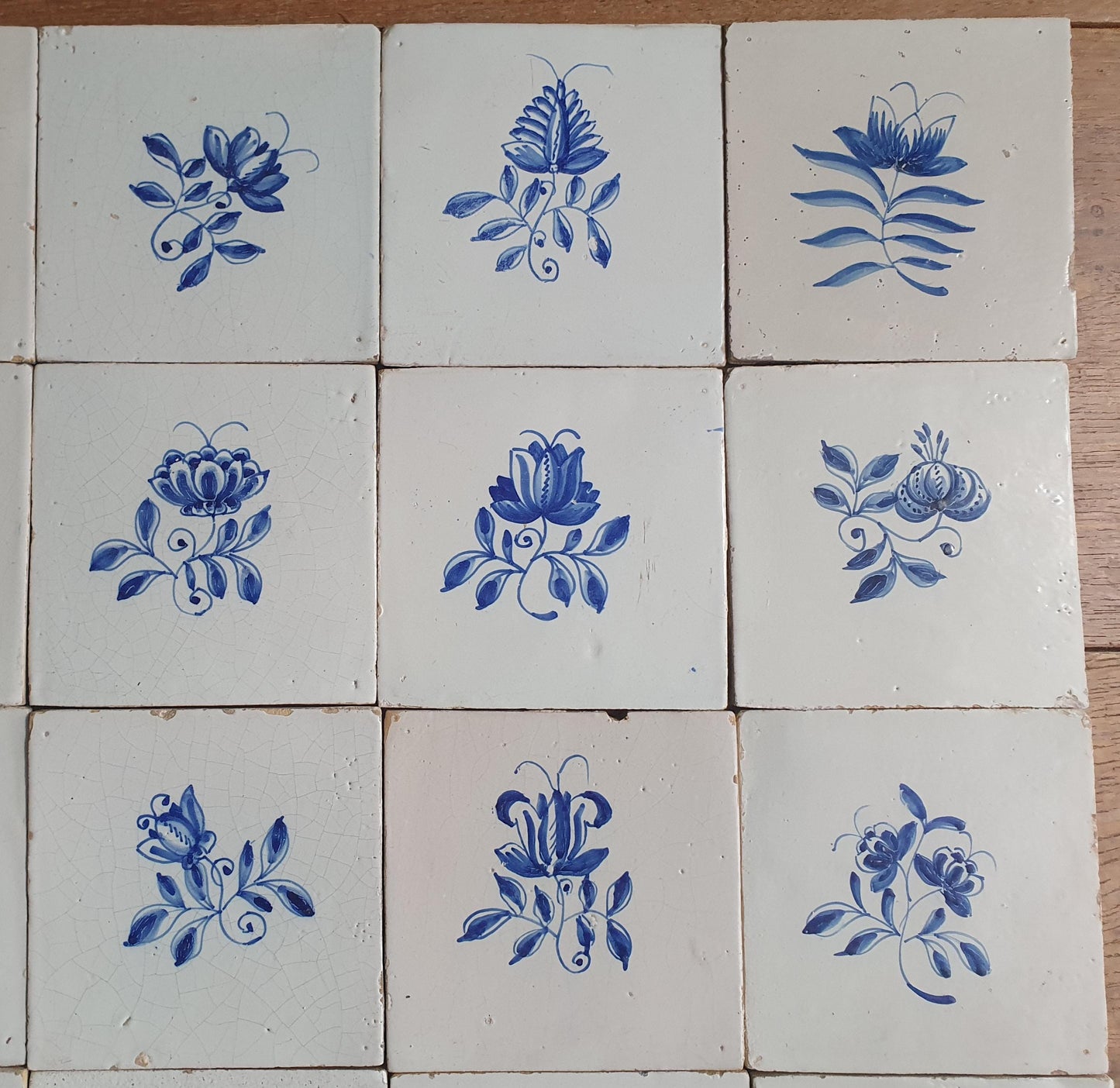 25 x Antique Delft Tiles, 18th Century, Floral Blue Flowers, planttile.