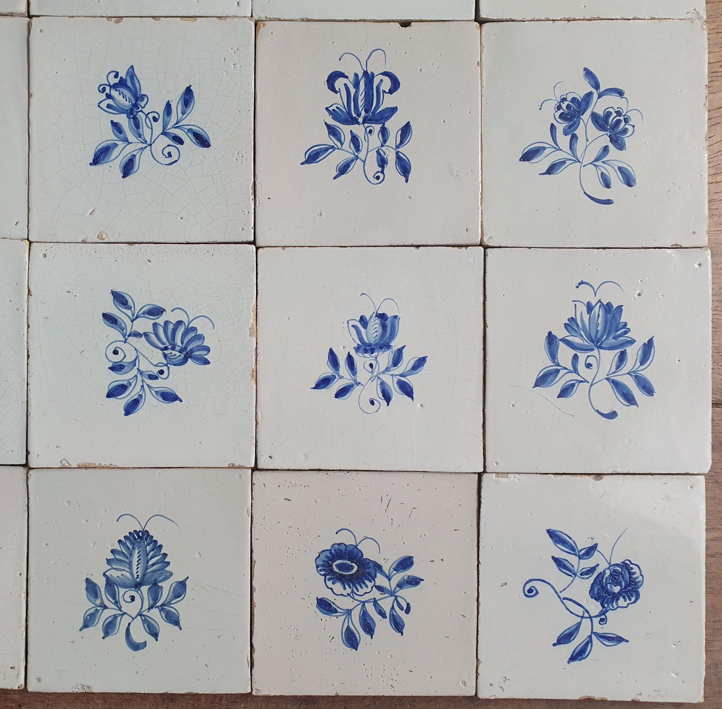 25 x Antique Delft Tiles, 18th Century, Floral Blue Flowers, planttile.