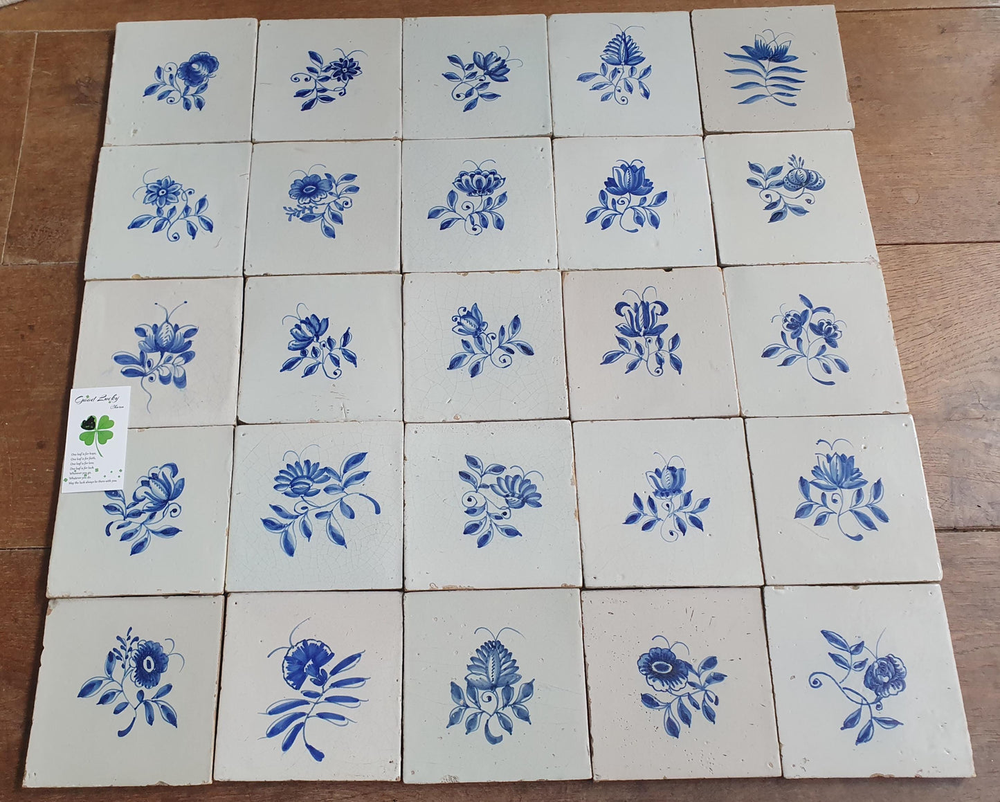 25 x Antique Delft Tiles, 18th Century, Floral Blue Flowers, planttile.
