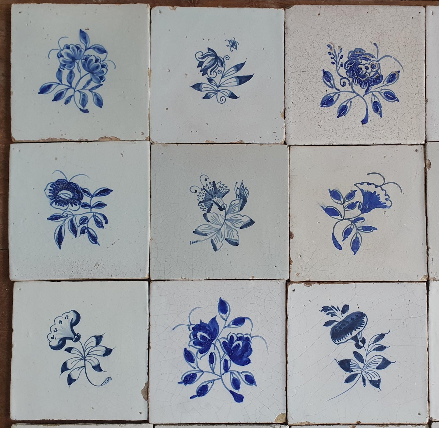 25 x Antique Delft Tiles, 18th Century, Floral Blue Flowers, planttile.