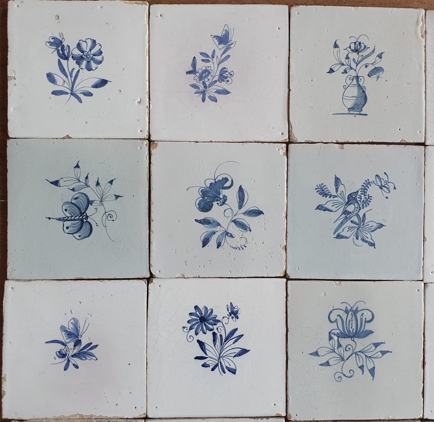 20 x Antique Delft Tiles, 18th Century, Floral Blue Flowers, planttile.