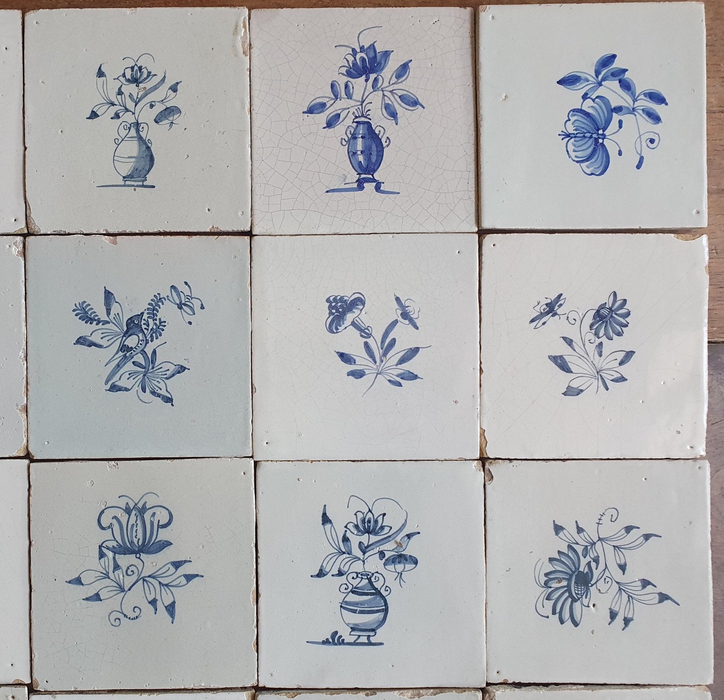 20 x Antique Delft Tiles, 18th Century, Floral Blue Flowers, planttile.