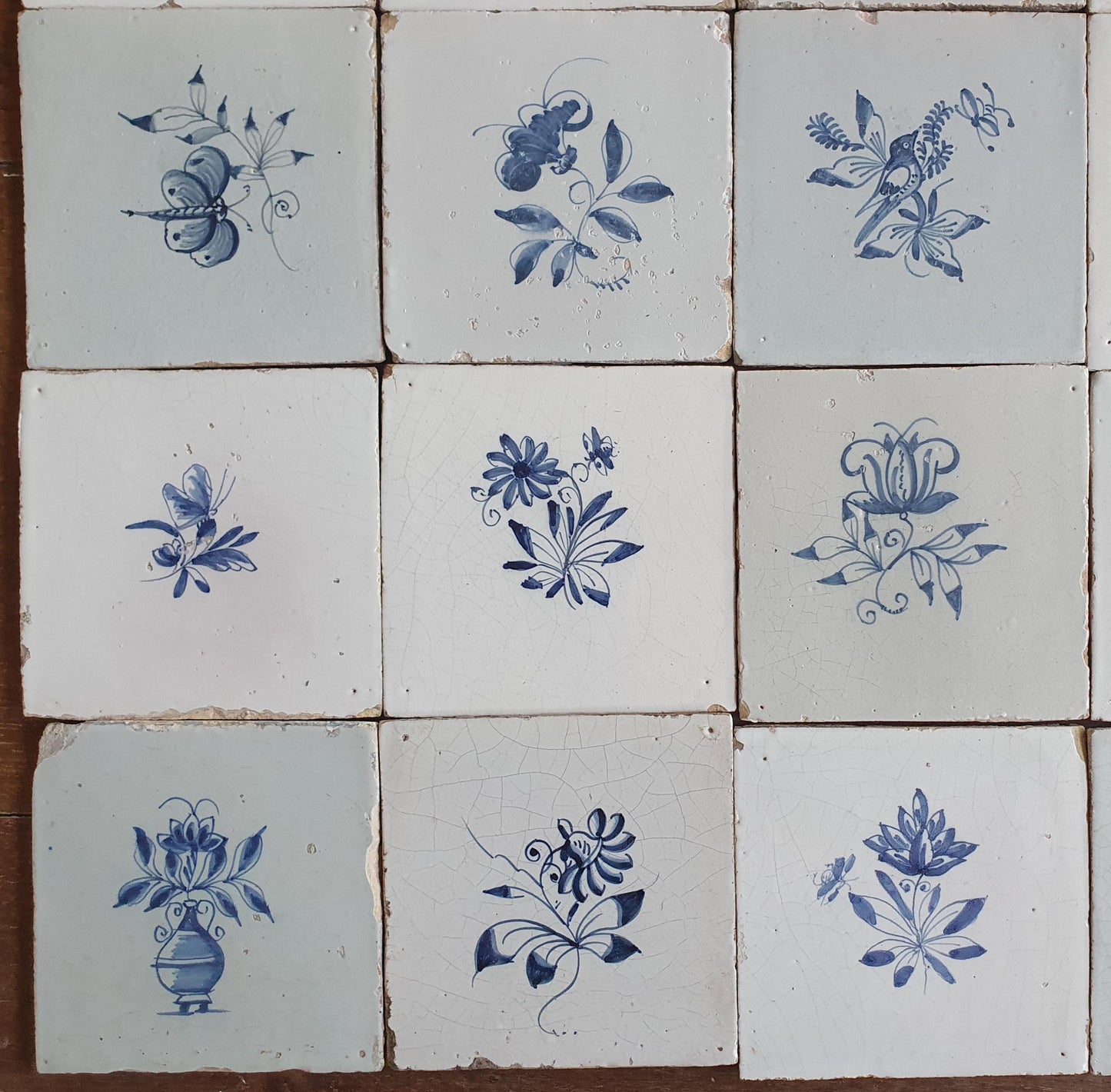20 x Antique Delft Tiles, 18th Century, Floral Blue Flowers, planttile.
