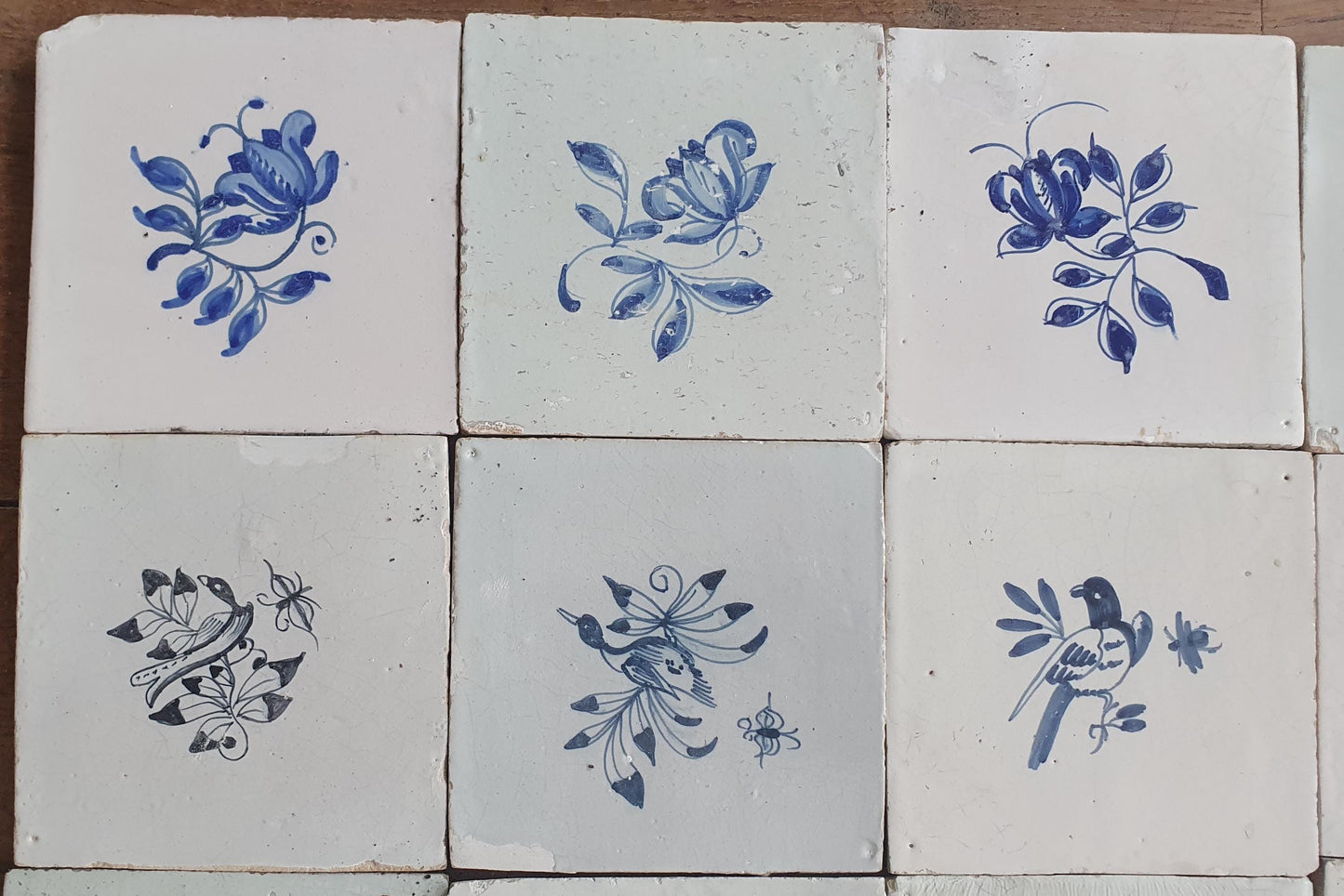 20 x Antique Delft Tiles, 18th Century, Floral Blue Flowers, planttile.
