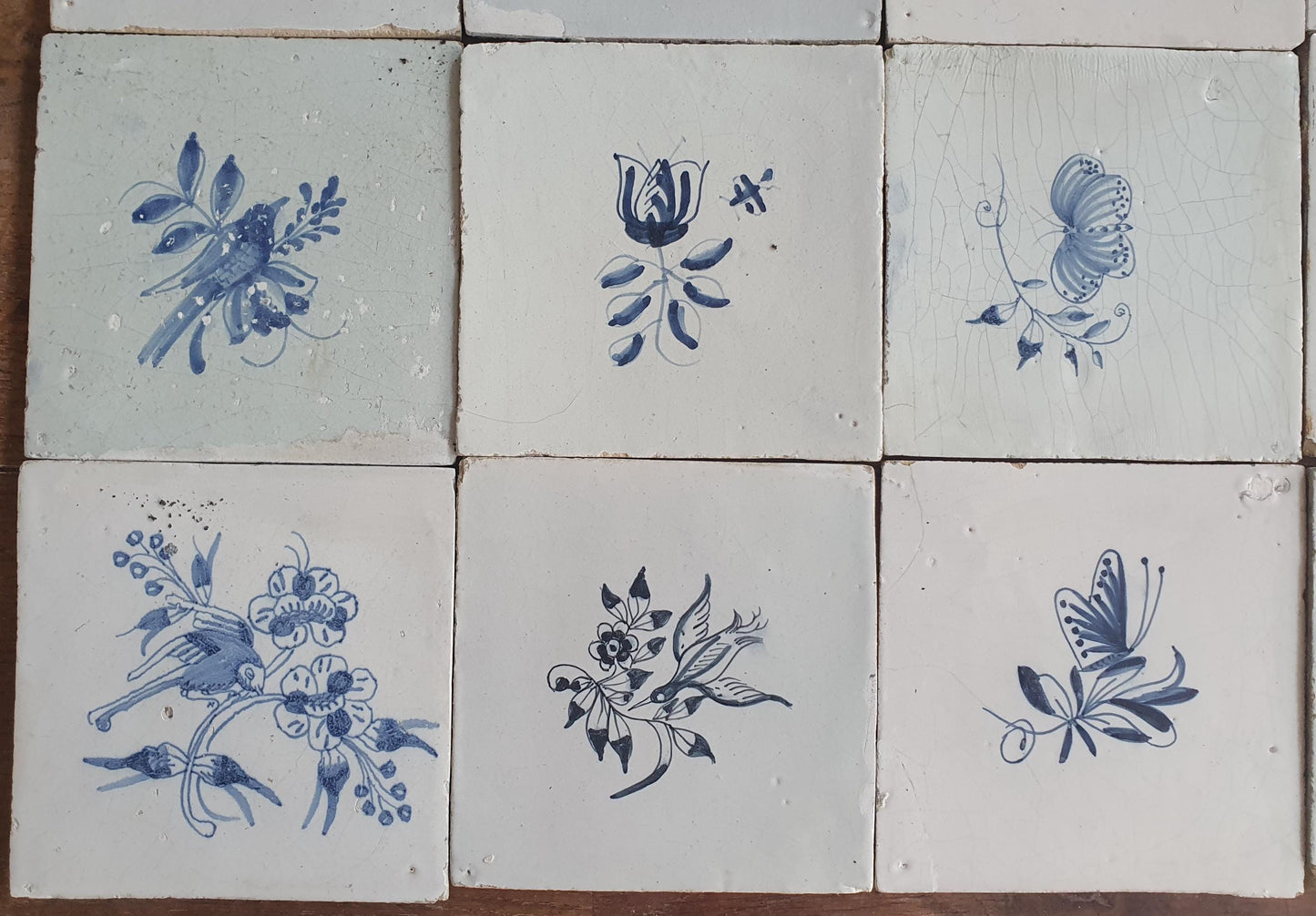 20 x Antique Delft Tiles, 18th Century, Floral Blue Flowers, planttile.
