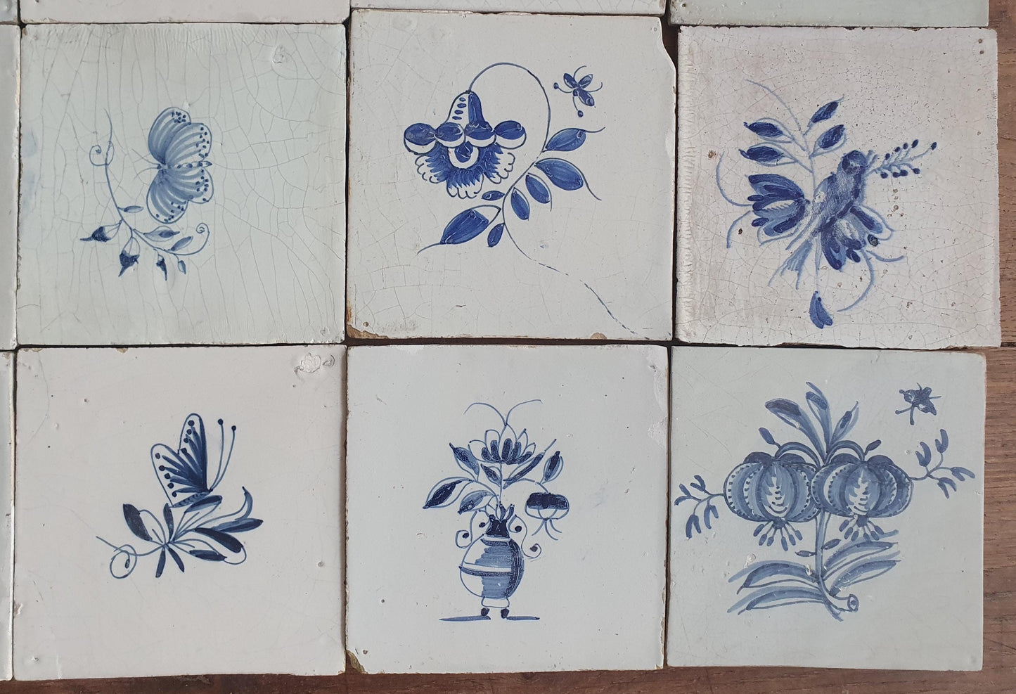 20 x Antique Delft Tiles, 18th Century, Floral Blue Flowers, planttile.