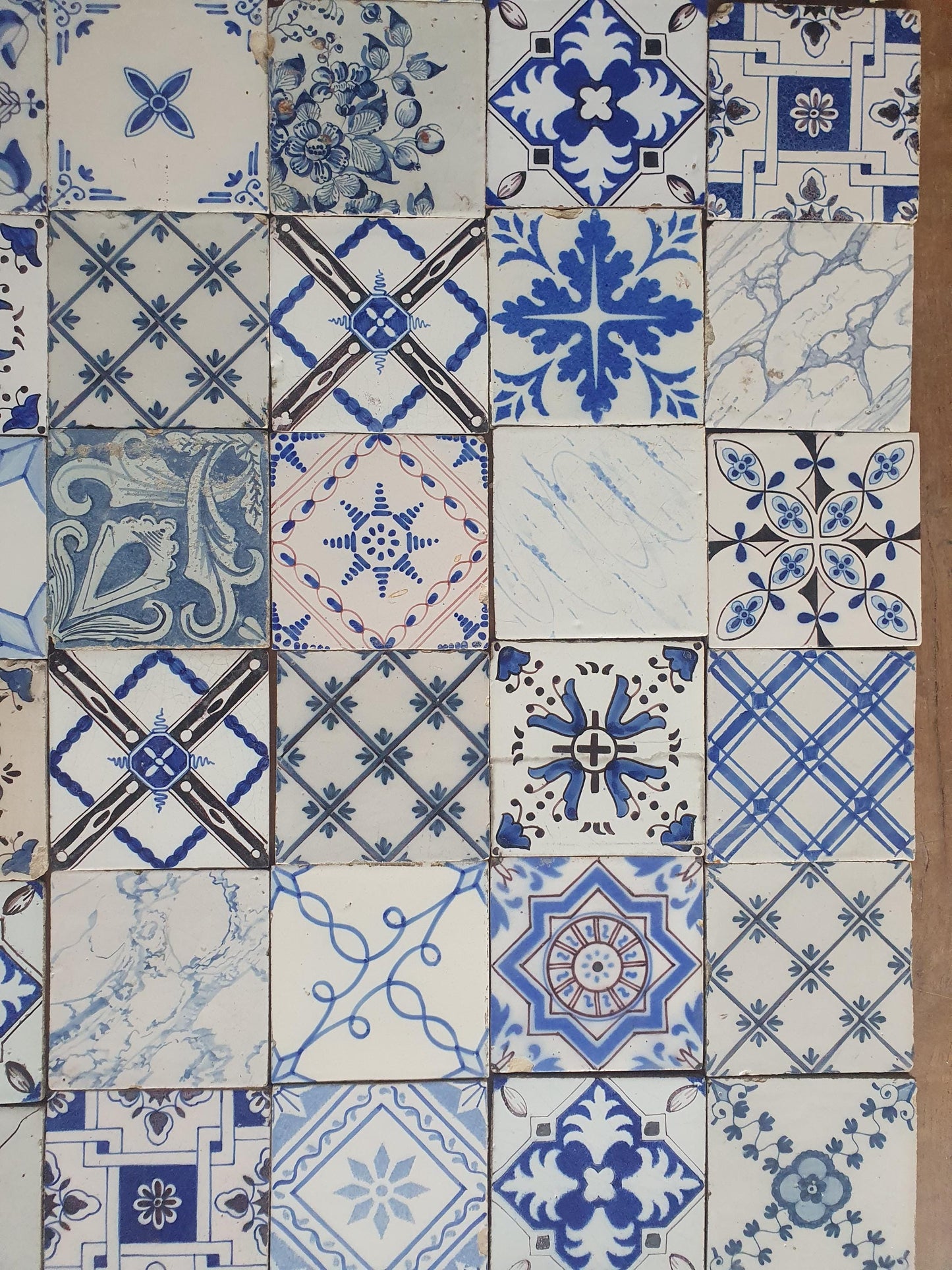 45 x Dutch Delft Blue Tile Ormanent, mix, 18th-19th century, antique collectable and backsplash fireplace kitchen tiles. ornamenttile