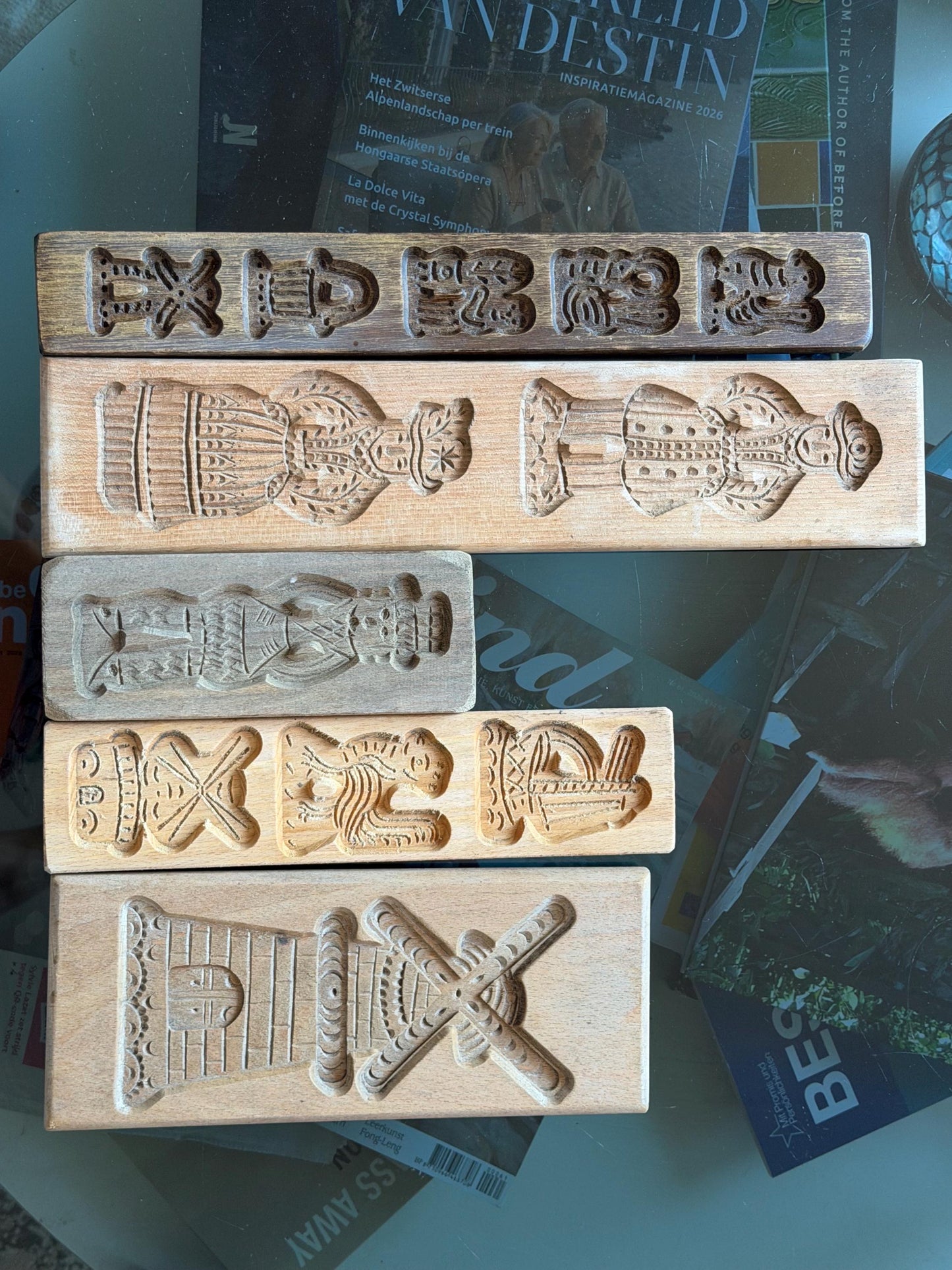 Antique Dutch mill Speculaas wood Cookie Mold Set wooden handcarved kitchen shelf, holland Mold Set Hand-Carved Wooden baking cake Boards