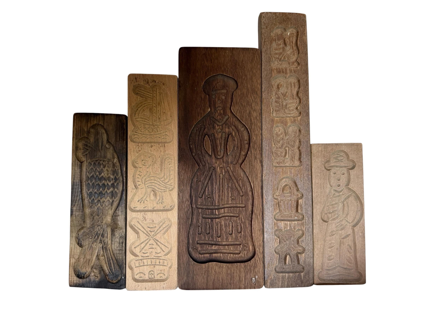 Antique Dutch Speculaas wood Cookie Mold Set wooden handcarved kitchen shelf, Antique holland Mold Set Hand-Carved Wooden baking cake Boards