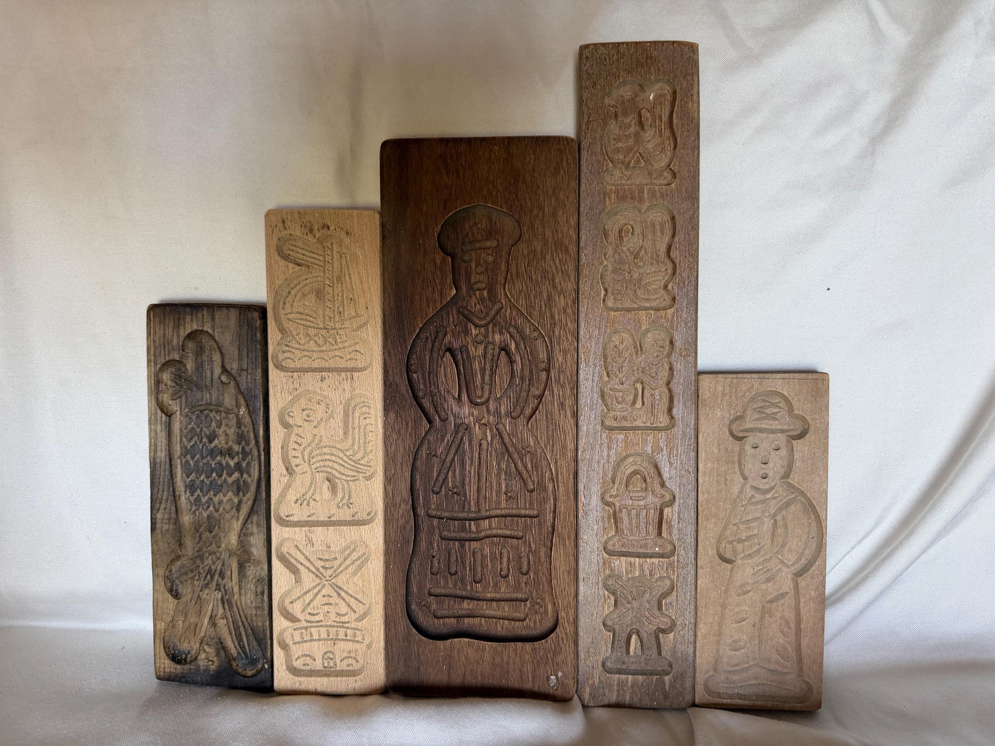 Antique Dutch Speculaas wood Cookie Mold Set wooden handcarved kitchen shelf, Antique holland Mold Set Hand-Carved Wooden baking cake Boards