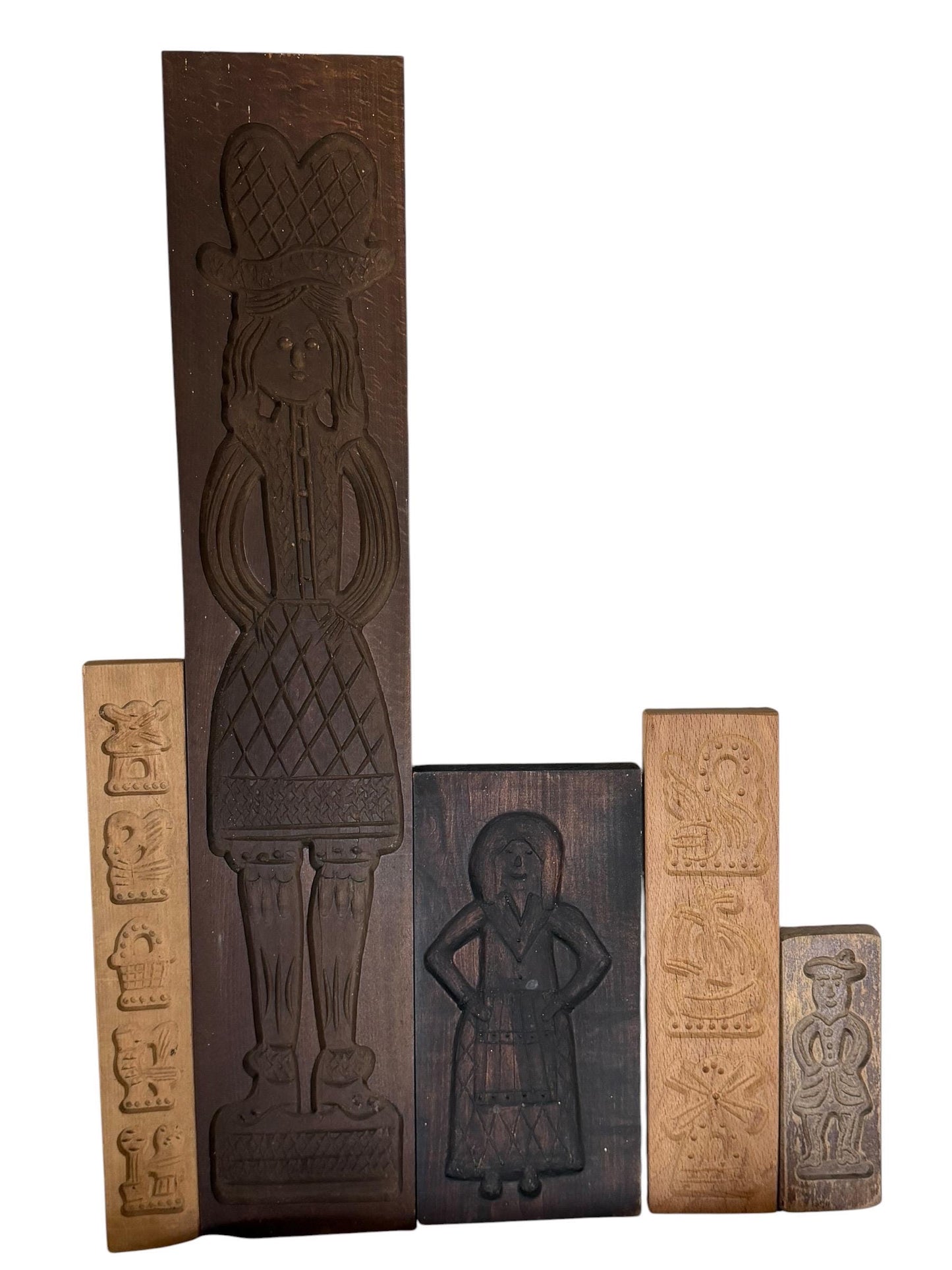 Antique Dutch Speculaas wood Cookie Mold Set wooden handcarved kitchen shelf, Antique holland Mold Set Hand-Carved Wooden baking cake Boards