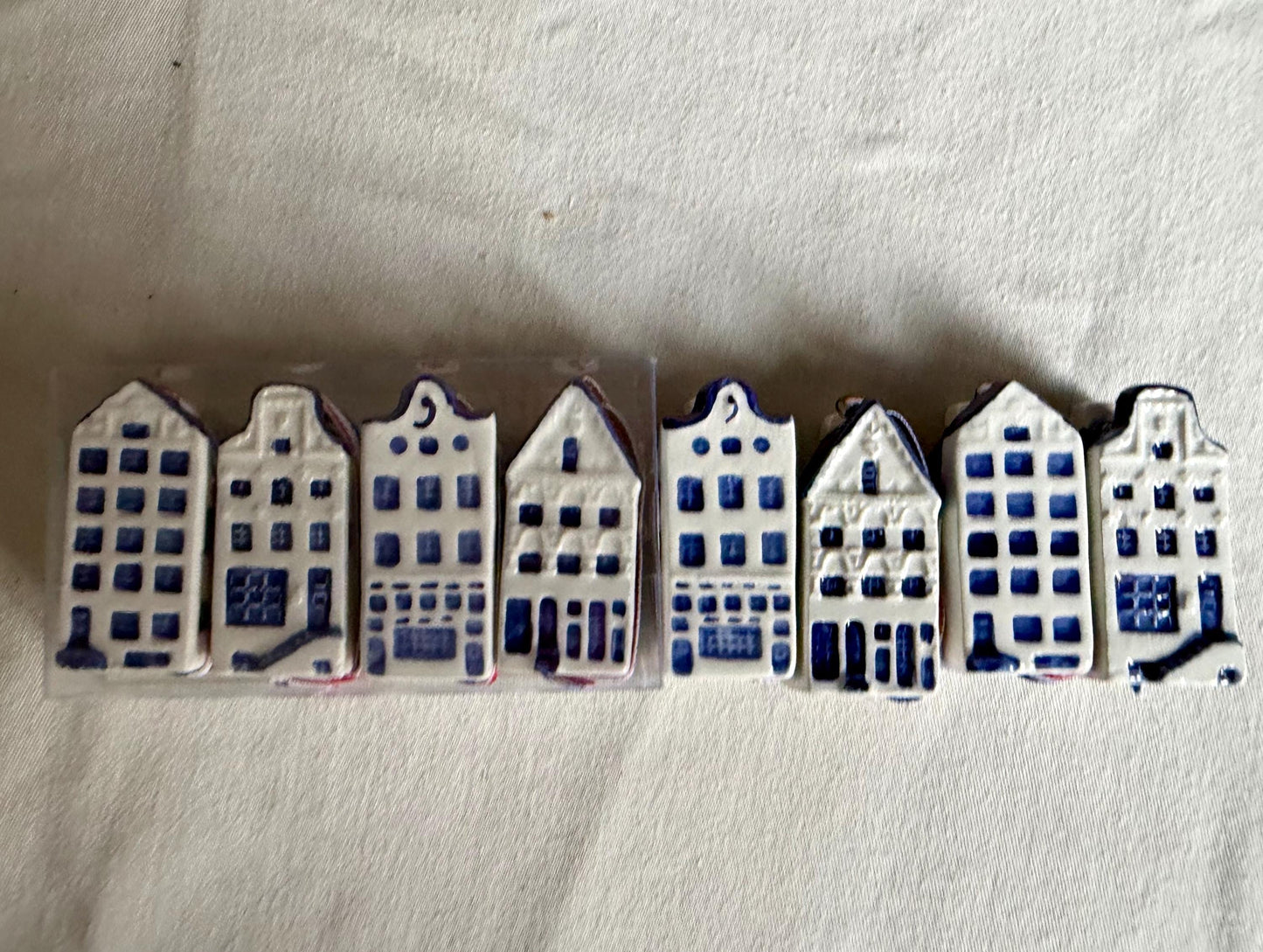 8 KLM Amsterdam Canal Houses, vintage Hand Painted Porcelain Collectible Dutch grachtenpandjes street delftglass & ceramic display or hang