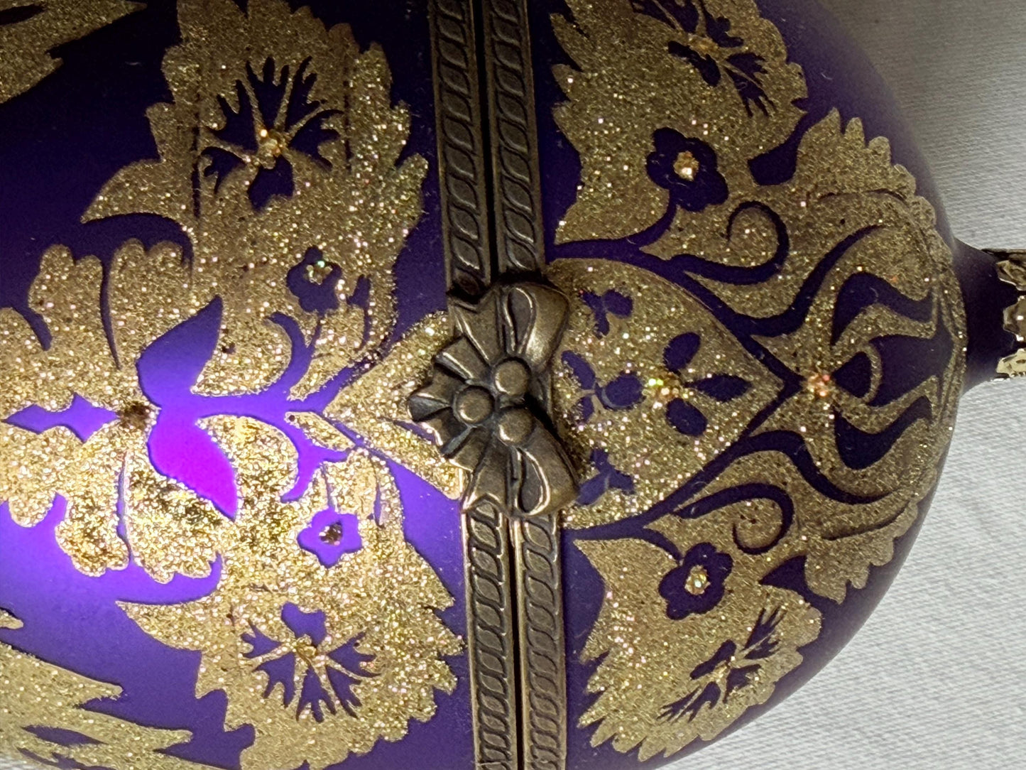 Komozja Mostowski XL Faberge egg Handcrafted Polish Glass Egg Ornament – Purple & Gold Christmas Keepsake Box, retired collectible faberge