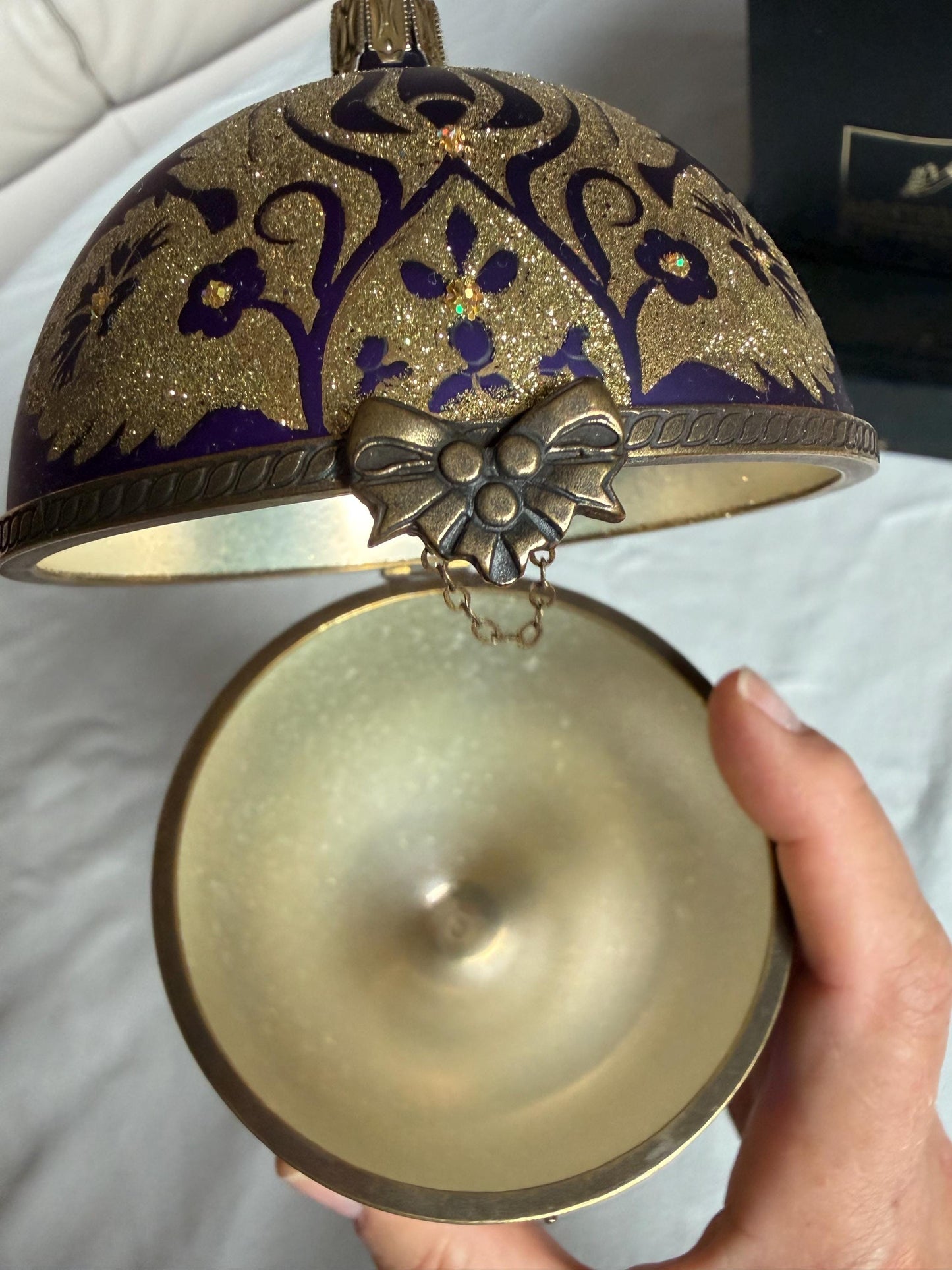 Komozja Mostowski XL Faberge egg Handcrafted Polish Glass Egg Ornament – Purple & Gold Christmas Keepsake Box, retired collectible faberge