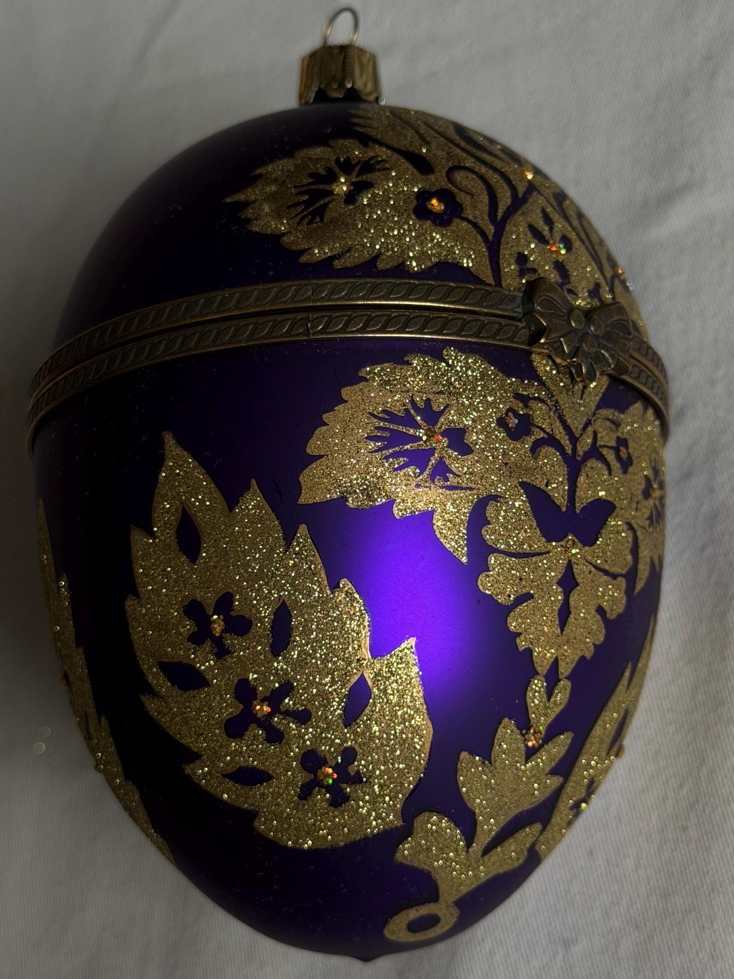 Komozja Mostowski XL Faberge egg Handcrafted Polish Glass Egg Ornament – Purple & Gold Christmas Keepsake Box, retired collectible faberge