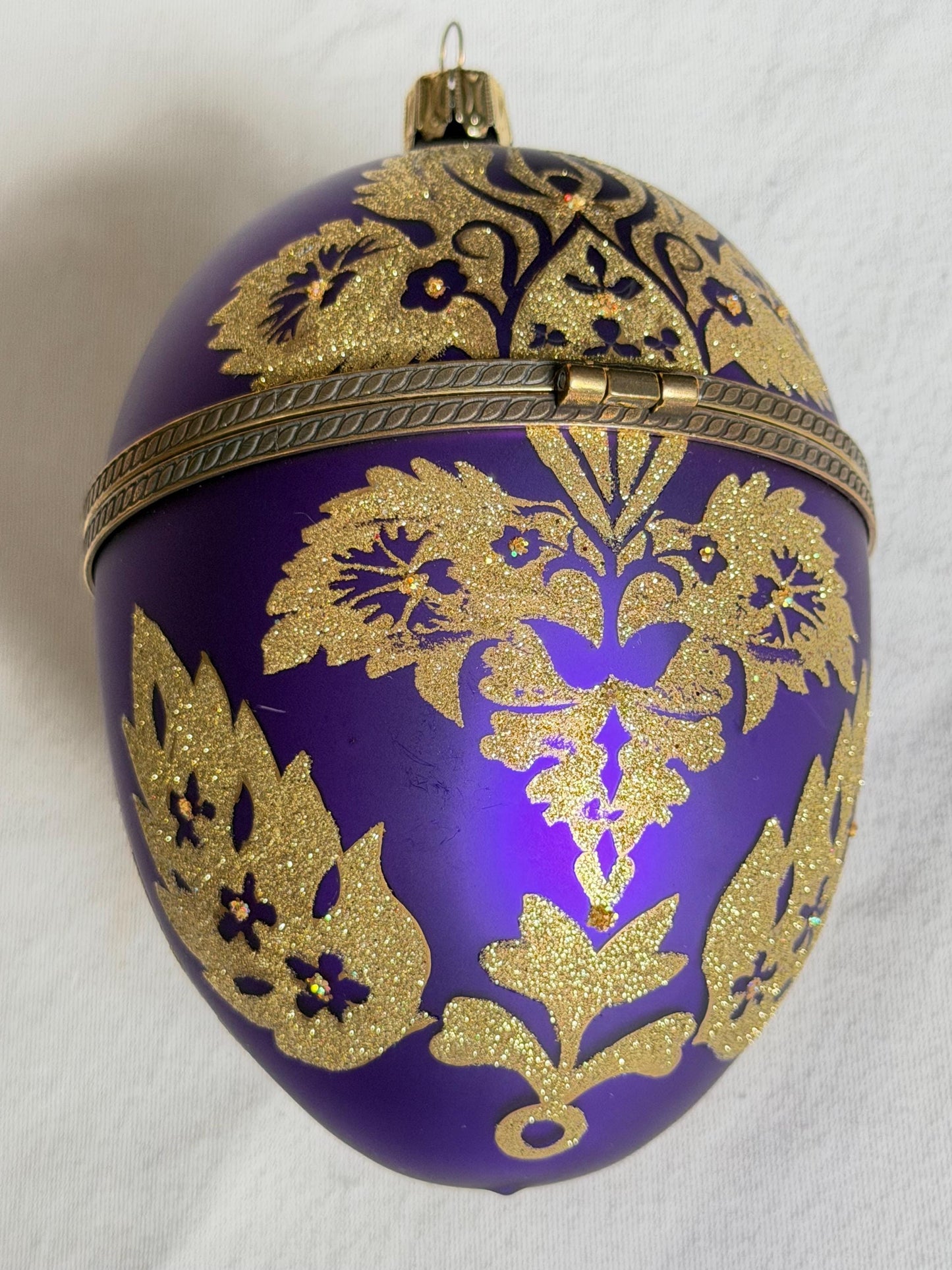 Komozja Mostowski XL Faberge egg Handcrafted Polish Glass Egg Ornament – Purple & Gold Christmas Keepsake Box, retired collectible faberge