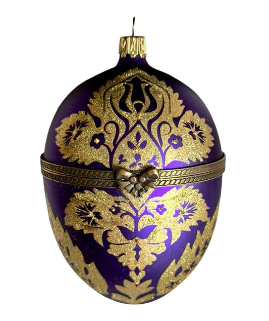 Komozja Mostowski XL Faberge egg Handcrafted Polish Glass Egg Ornament – Purple & Gold Christmas Keepsake Box, retired collectible faberge
