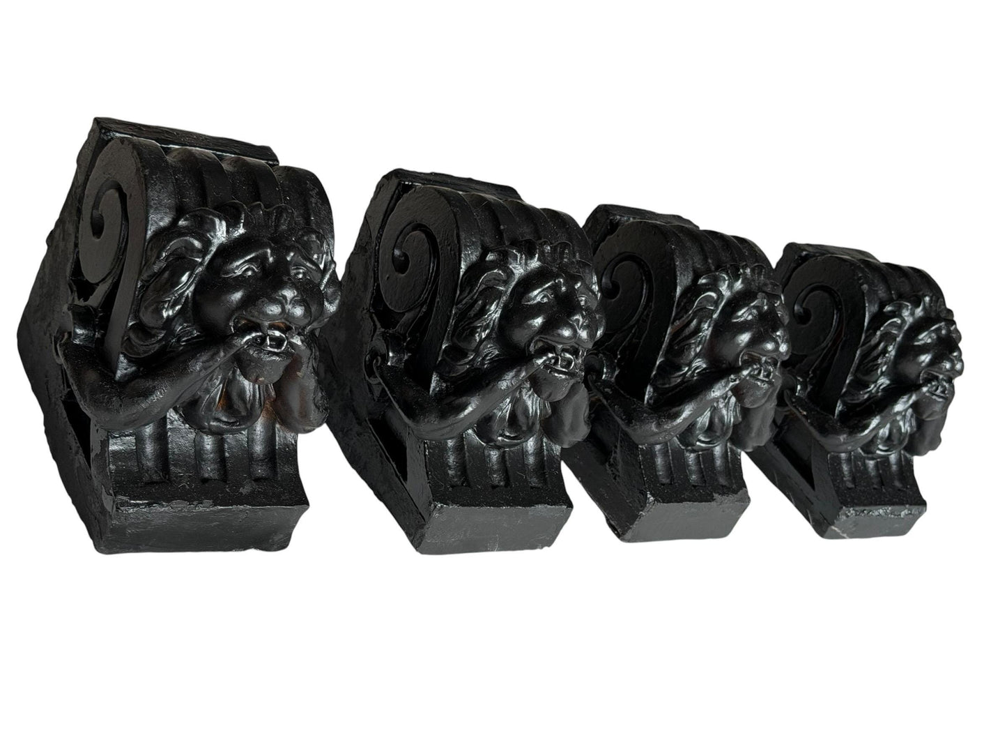 Set of 4 Art Nouveau Architectural Plaster Corbels with Grotesque Lion Masks, ca. 1900 Antique consoles ornament