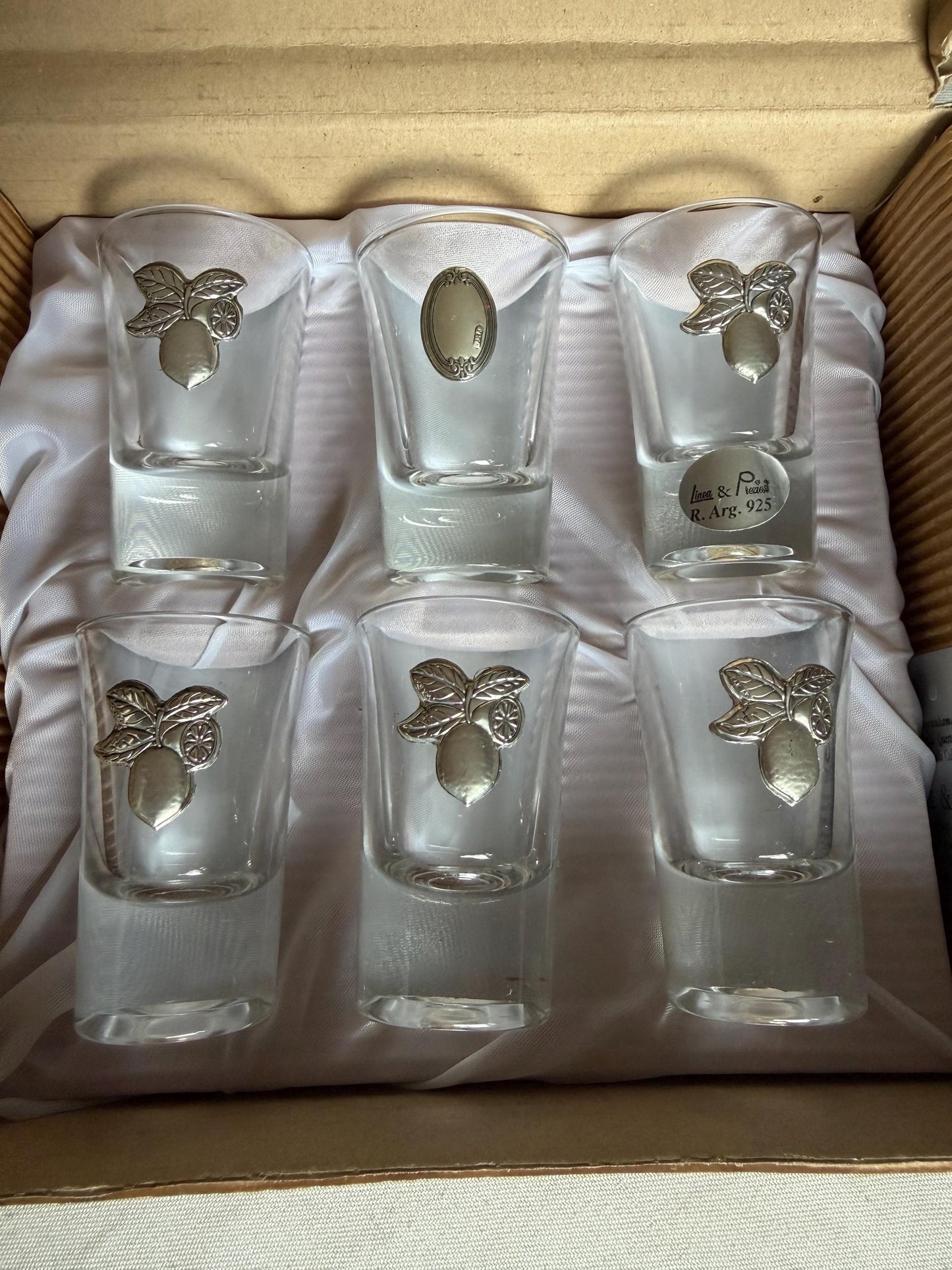 Limoncello drinking game,  925 silver glasses, liquer crystal , vintage italy,