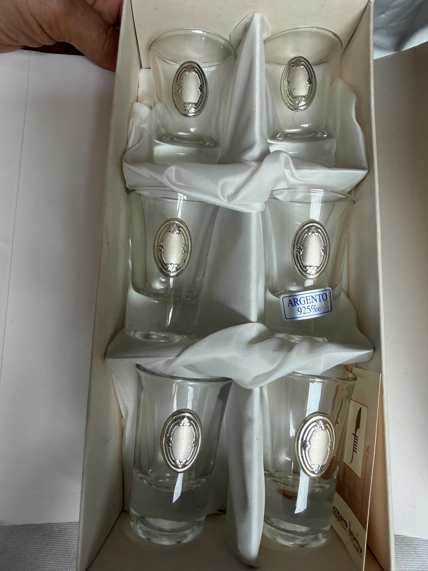 Limoncello 925 silver glasses, liquer crystal , vintage italy,
