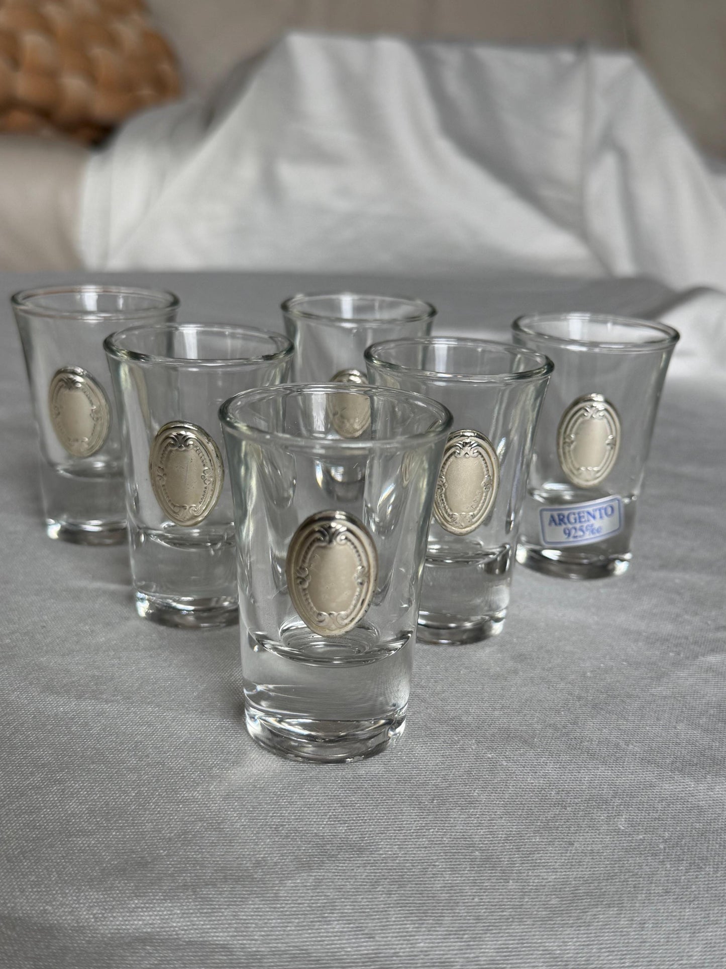 925 silver liquer  glasses, liquer crystal , vintage italy, with silver shield can be engraved, personalised limoncello ouzo raki