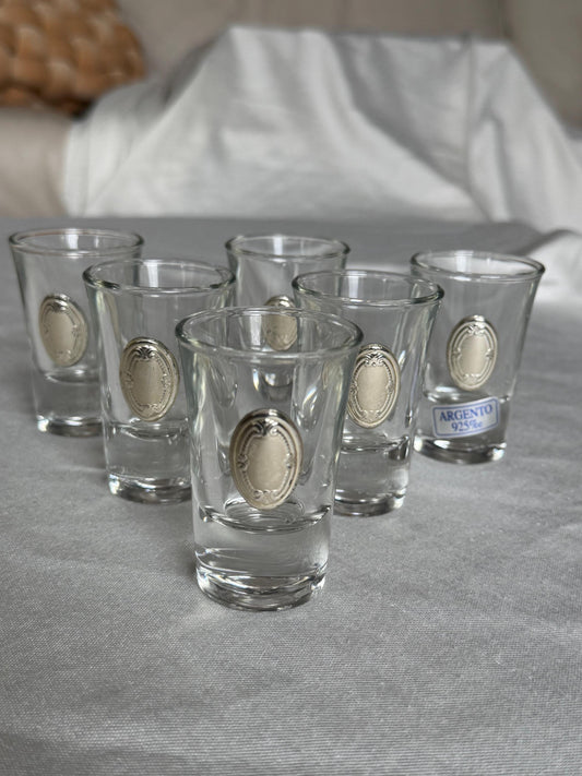Limoncello 925 silver glasses, liquer crystal , vintage italy,