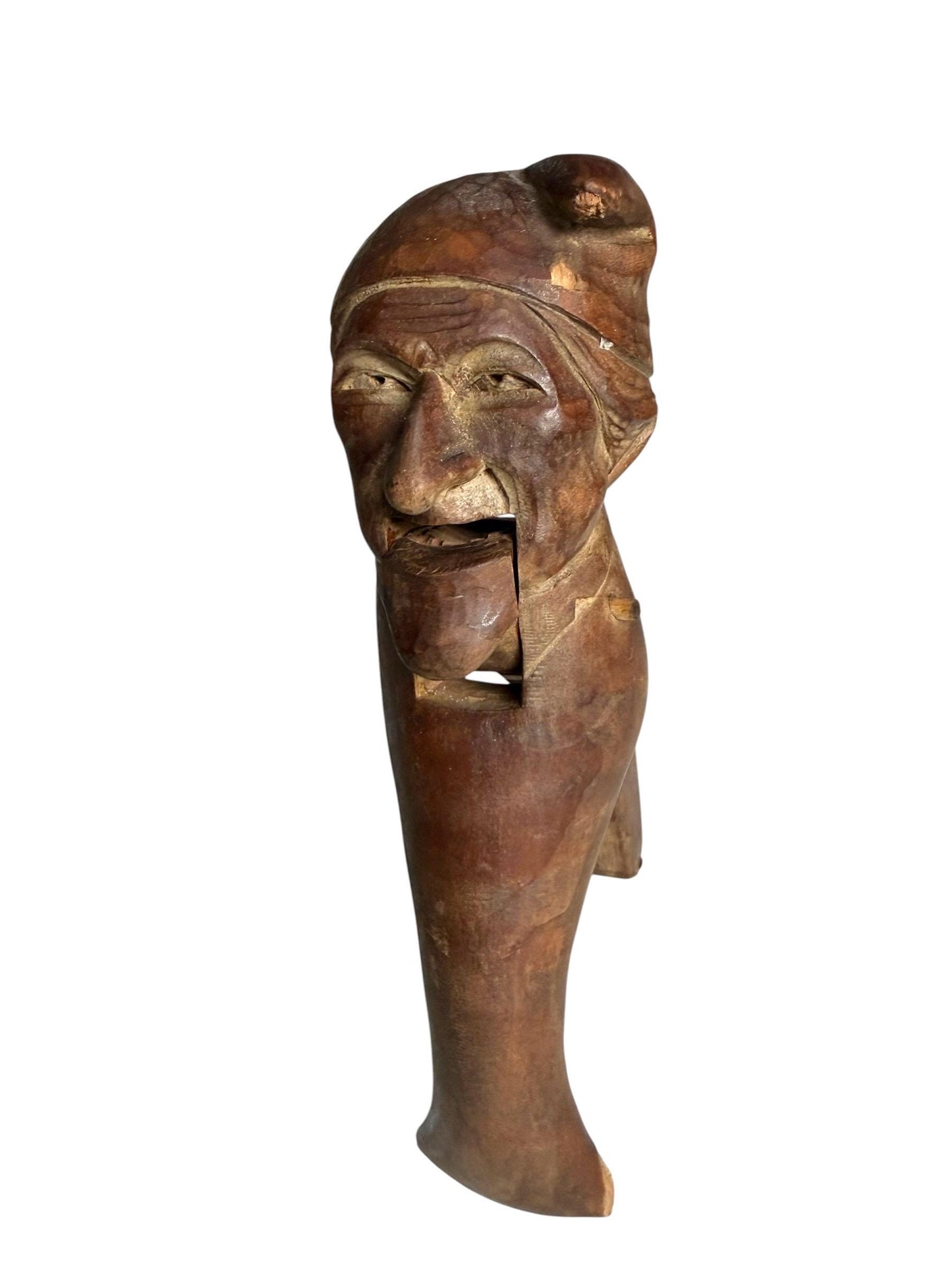 Mid-Century Erzgebirge Wooden Nutcracker – Hand Carved Folk Art – Early Tourism Piece – Bearded Man