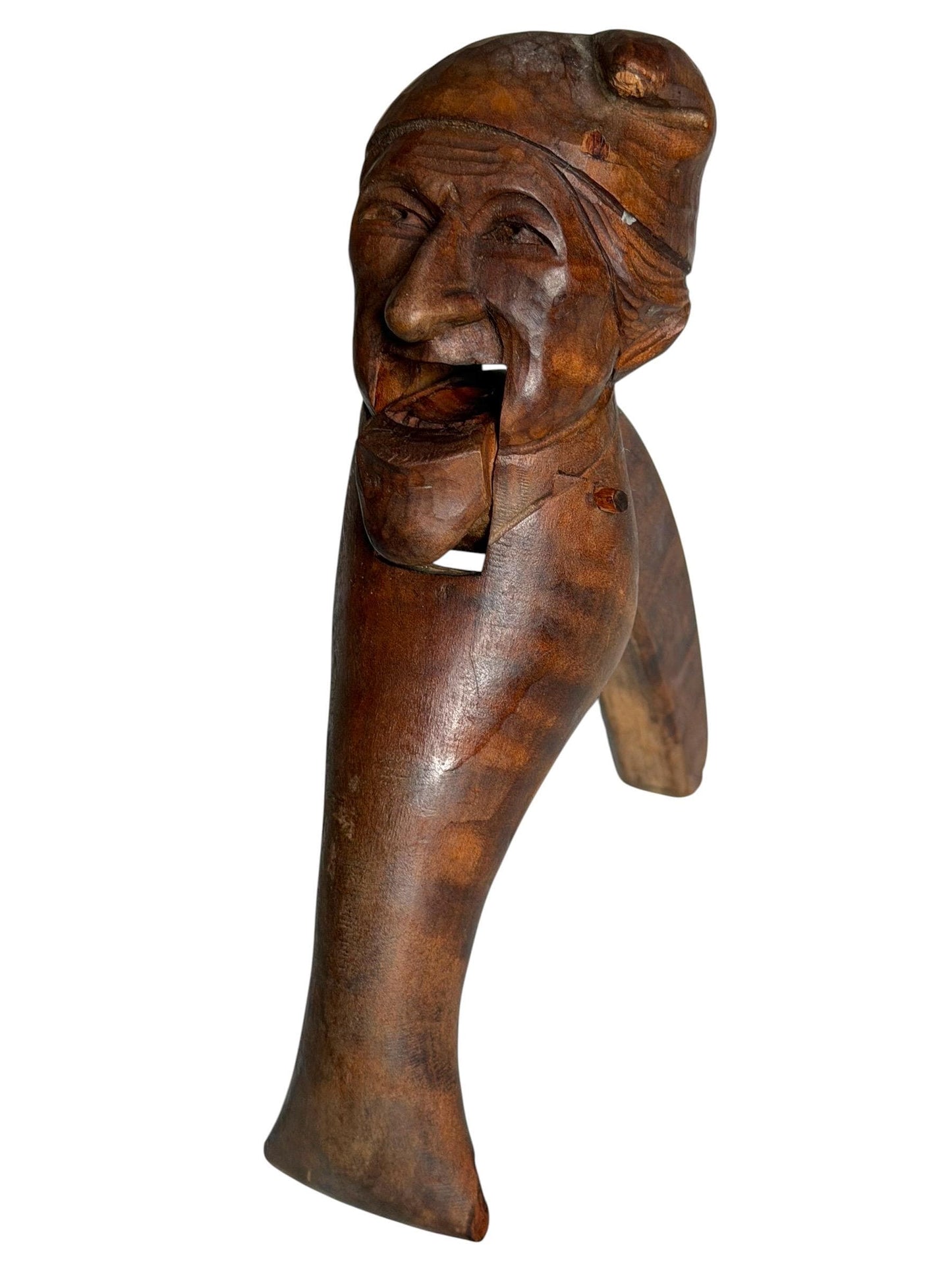 Mid-Century Erzgebirge Wooden Nutcracker – Hand Carved Folk Art – Early Tourism Piece – Bearded Man