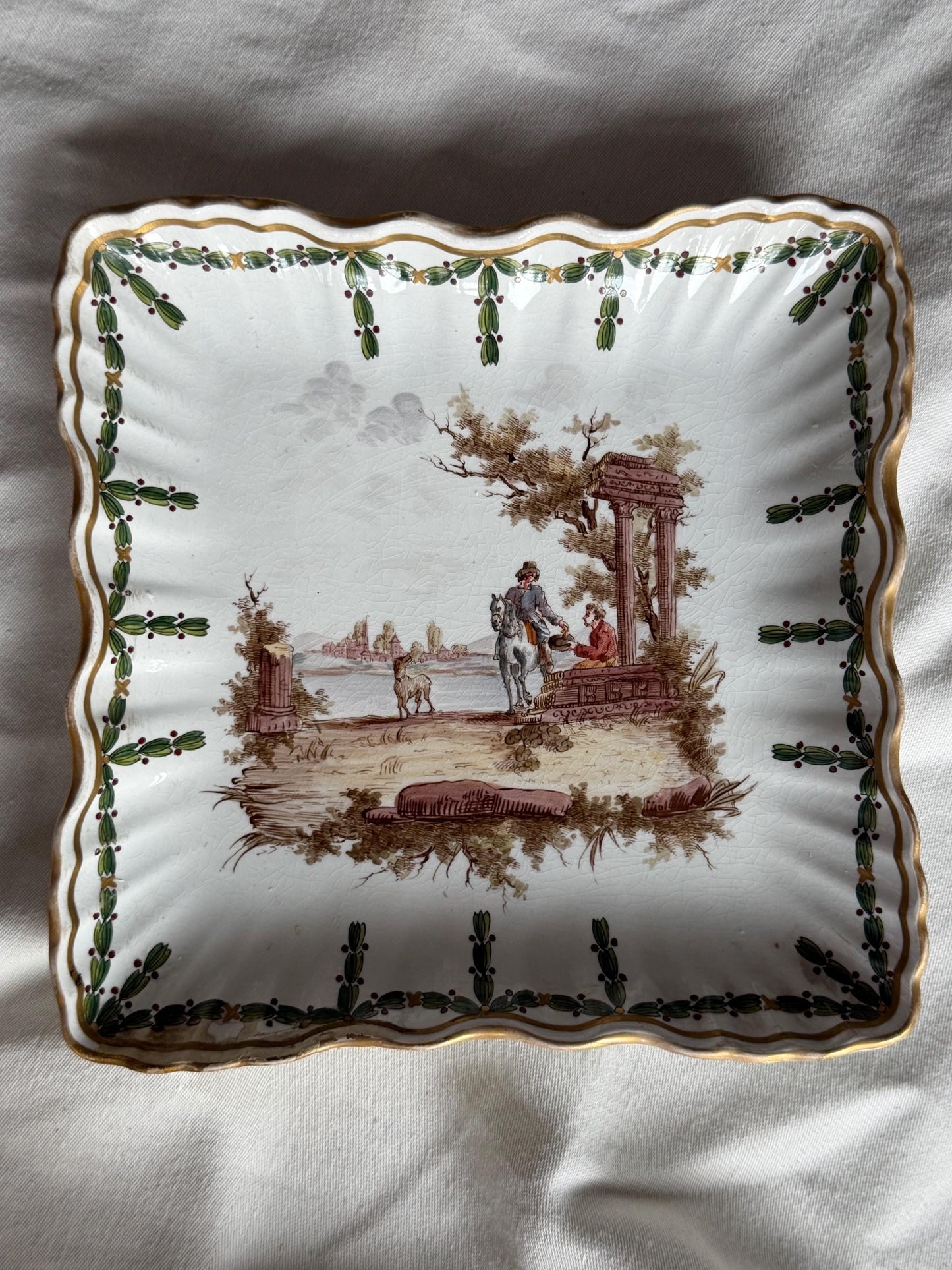 19th Century French Faience Dish – Faït Parmoy Gilot – Scenic Decor plate antique