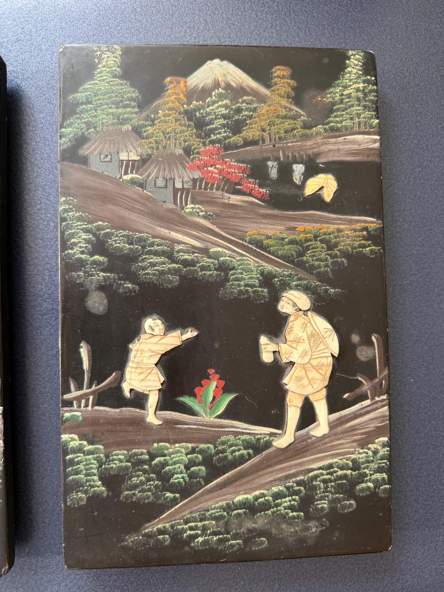 Ser of 19th Century Japanese Lacquer Panels – with Inlay – Meiji Period, pair antique wood  carving japan