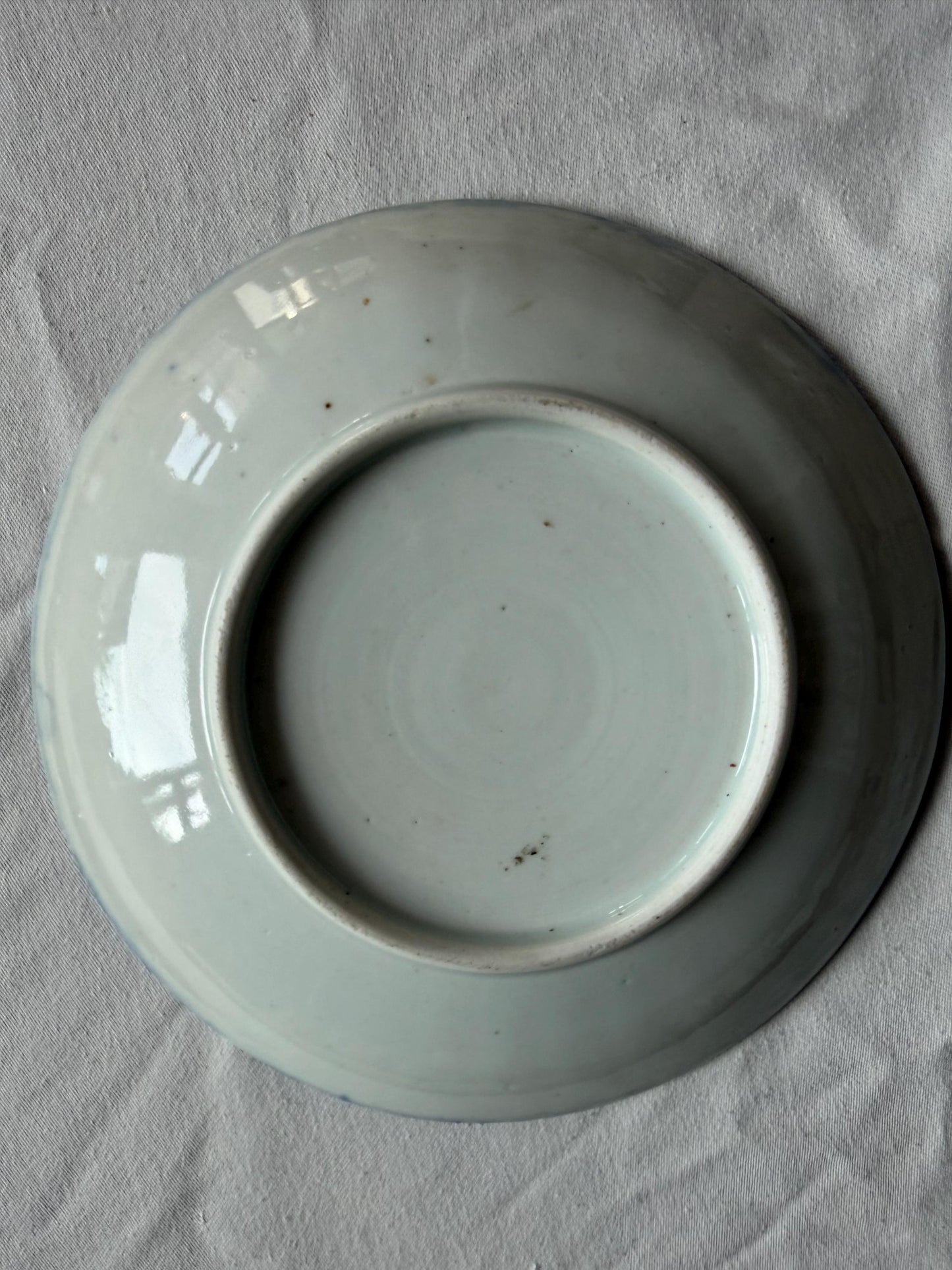 19th Century Blue and White set Plates – I V. Minden – Landscape Scene plus second japanese meiji plate with bird