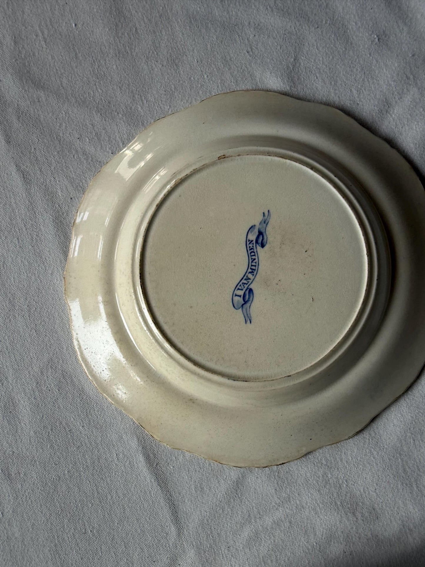 19th Century Blue and White set Plates – I V. Minden – Landscape Scene plus second japanese meiji plate with bird