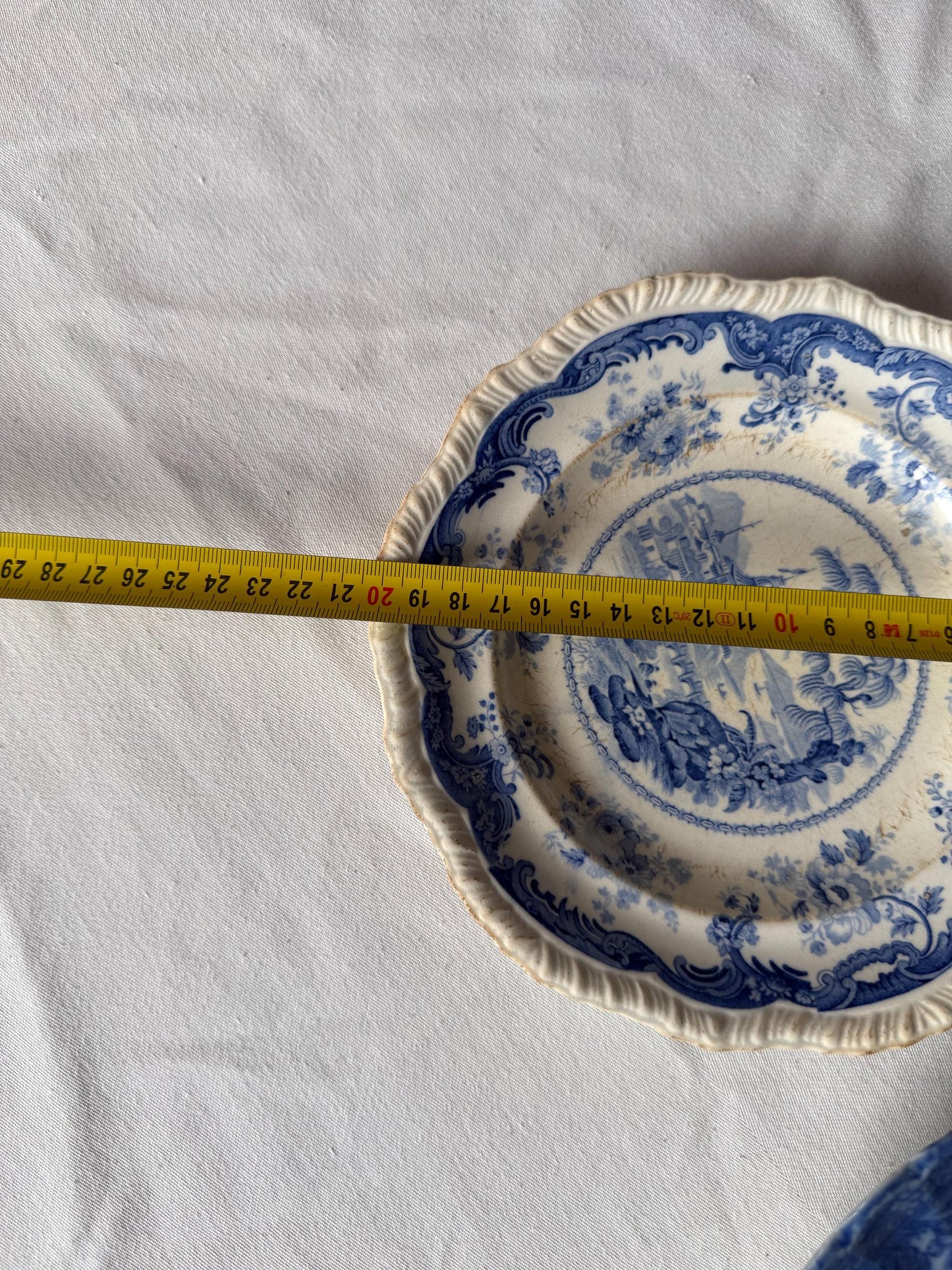 19th Century Blue and White set Plates – I V. Minden – Landscape Scene plus second japanese meiji plate with bird