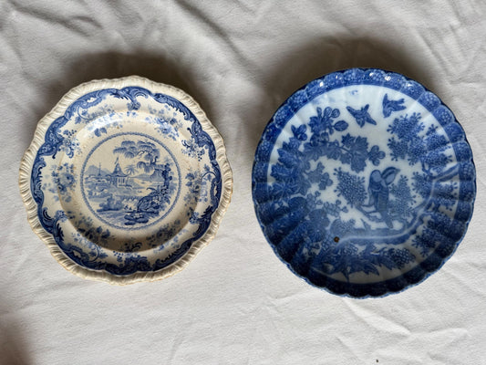 19th Century Blue and White set Plates – I V. Minden – Landscape Scene plus second japanese meiji plate with bird