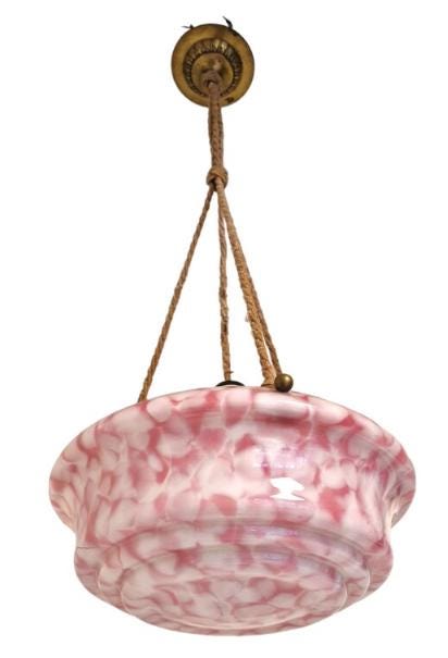 Art deco ceiling Lamp with rose marbled Opaline Glass, Netherlands, c. 1930  Ceiling lamp hanging , rope ausema lights