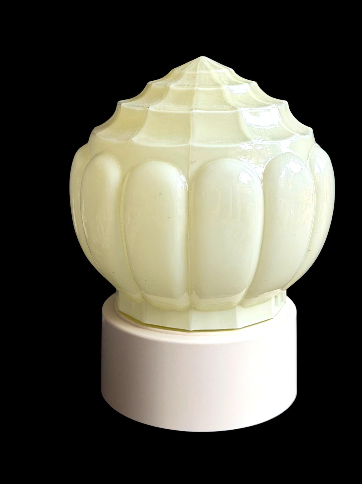 Art Deco light greige soft Glass Ceiling Lamp - Thabur, the shell,  Niko Fixture, dutch amsterdam design trapeze lights