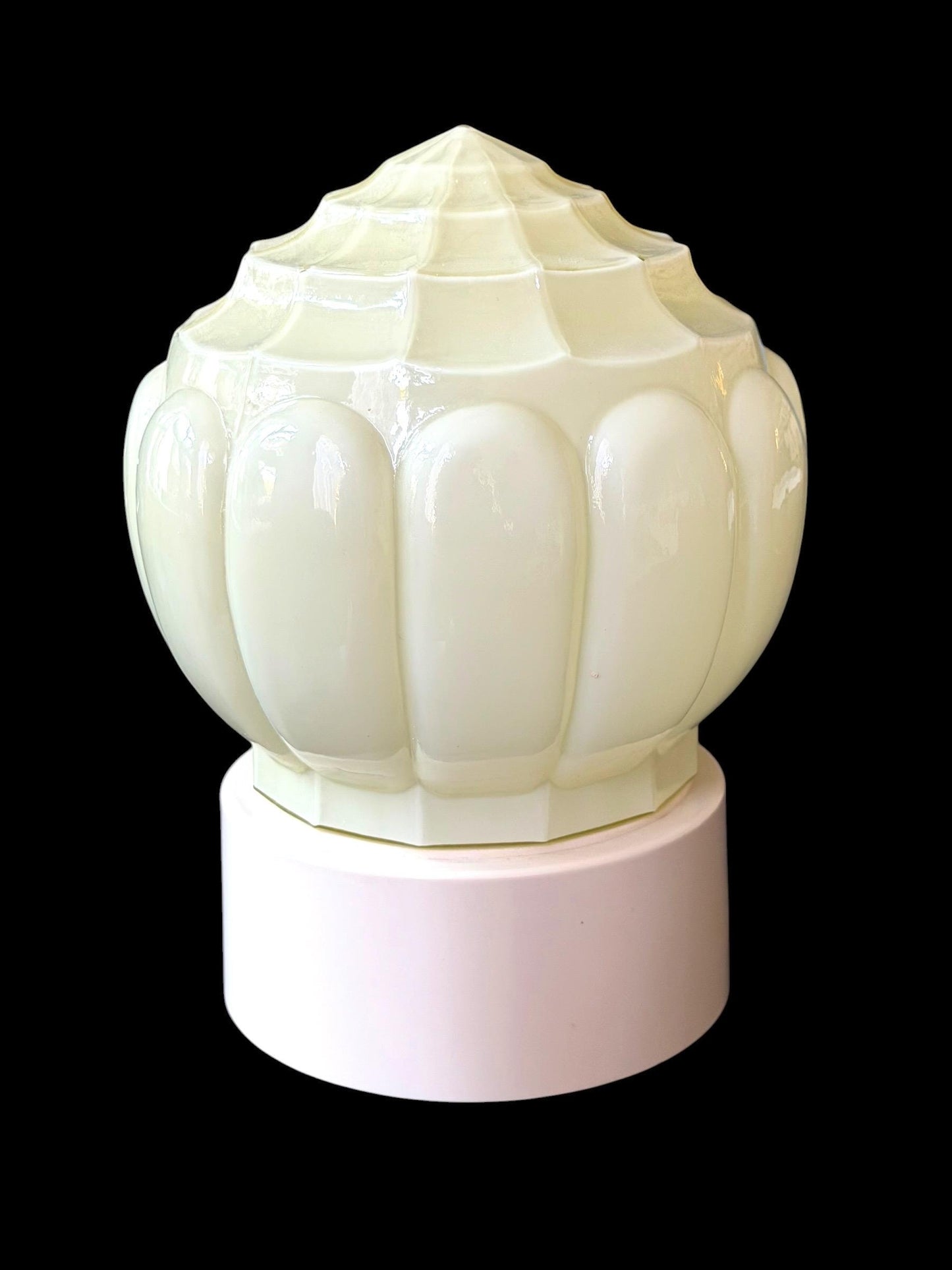 Art Deco light greige soft Glass Ceiling Lamp - Thabur, the shell,  Niko Fixture, dutch amsterdam design trapeze lights