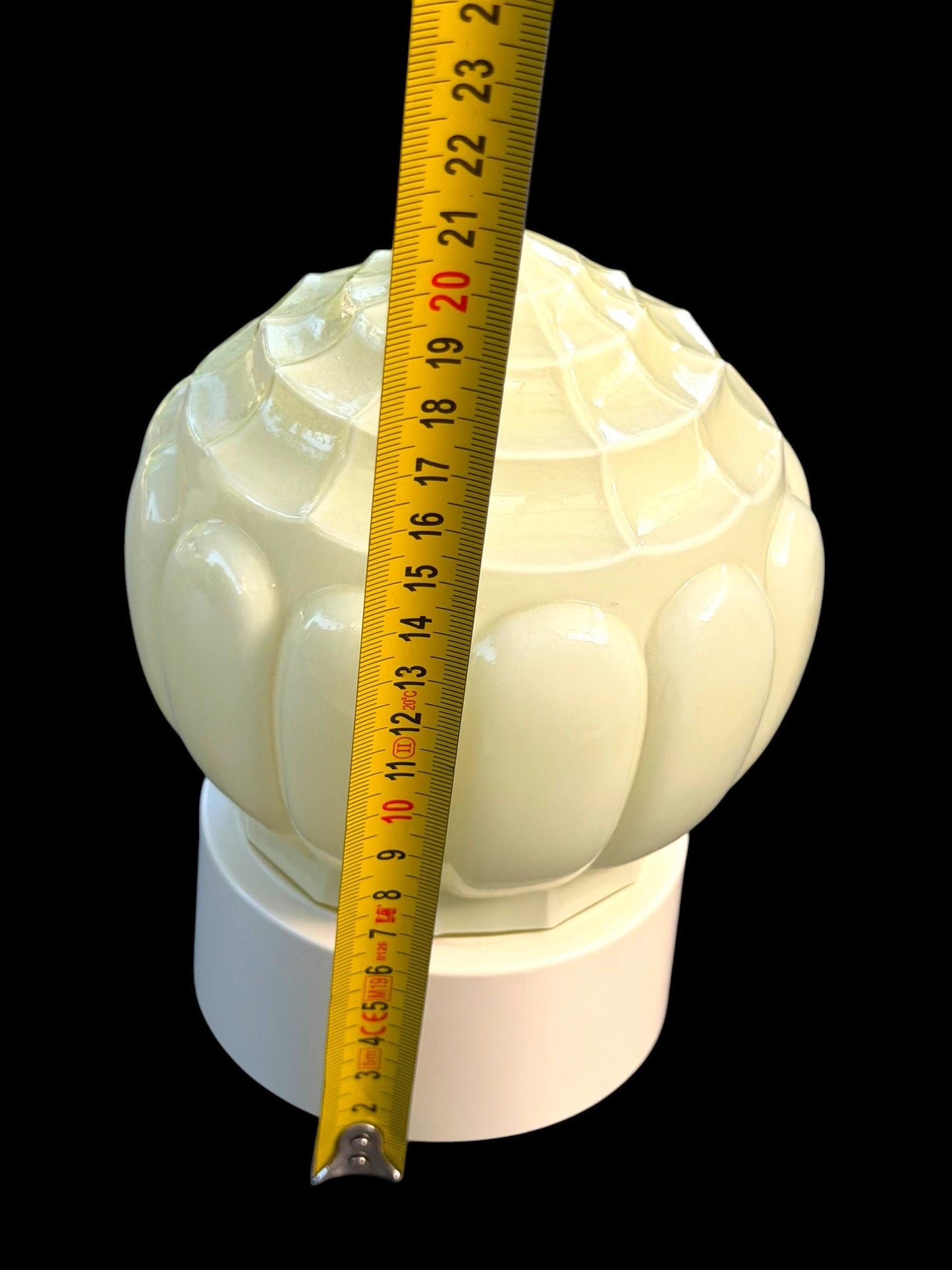 Art Deco light greige soft Glass Ceiling Lamp - Thabur, the shell,  Niko Fixture, dutch amsterdam design trapeze lights
