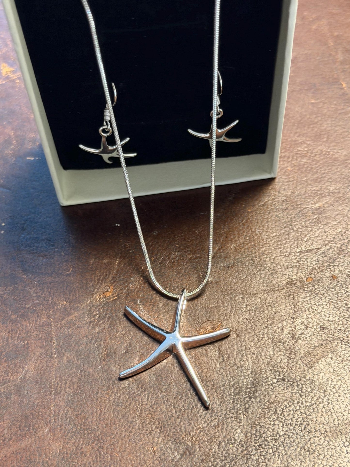 Sterling Silver Starfish monte carlo Jewelry Set – Pendant Necklace & Earrings – Coastal Sea Life Boho ibiza saint tropez monaco mermaid