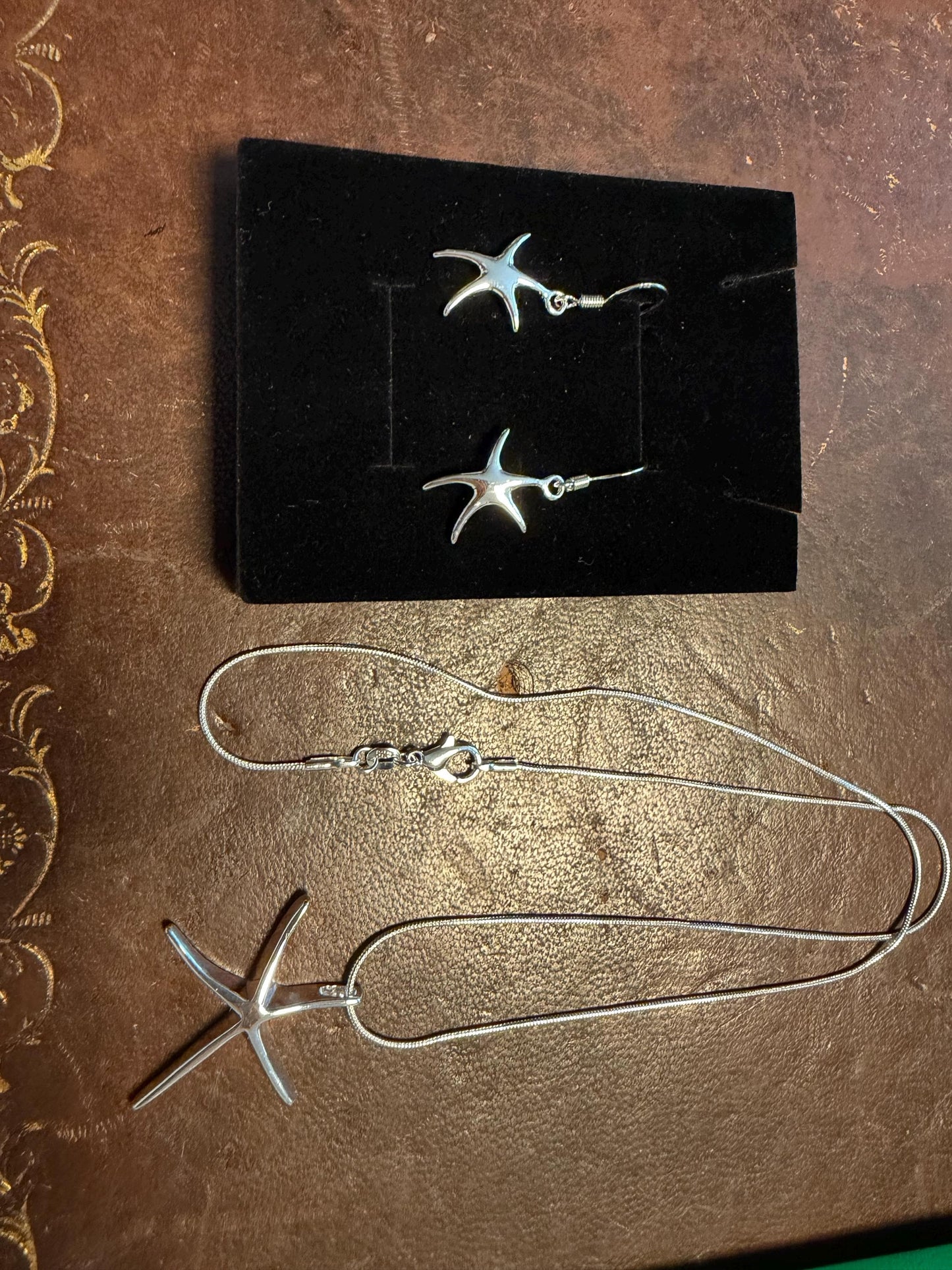 Sterling Silver Starfish monte carlo Jewelry Set – Pendant Necklace & Earrings – Coastal Sea Life Boho ibiza saint tropez monaco mermaid