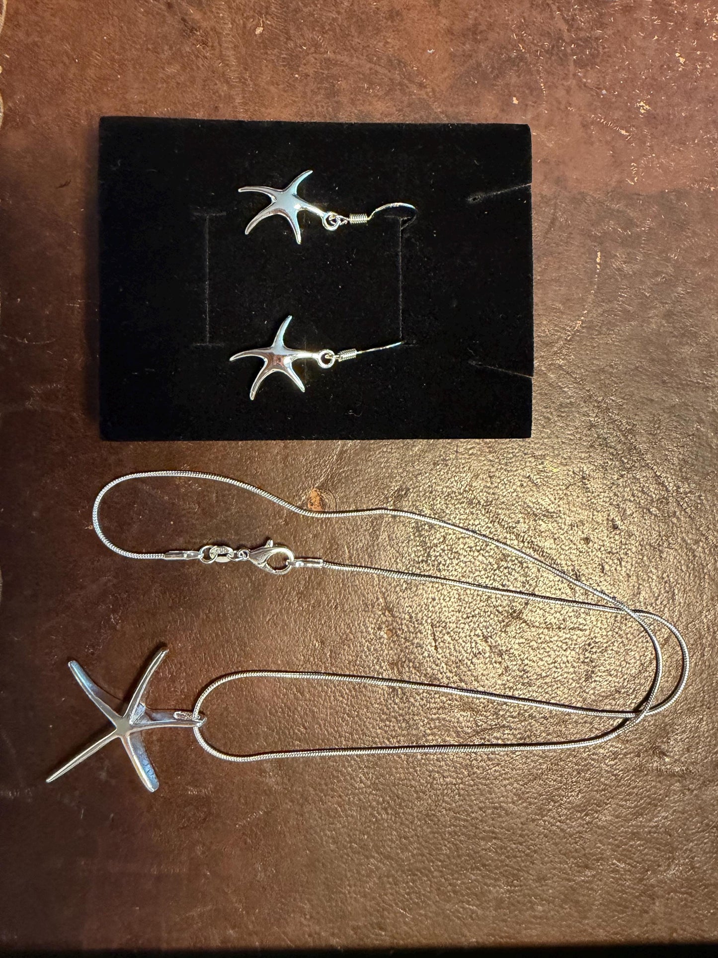 Sterling Silver Starfish monte carlo Jewelry Set – Pendant Necklace & Earrings – Coastal Sea Life Boho ibiza saint tropez monaco mermaid