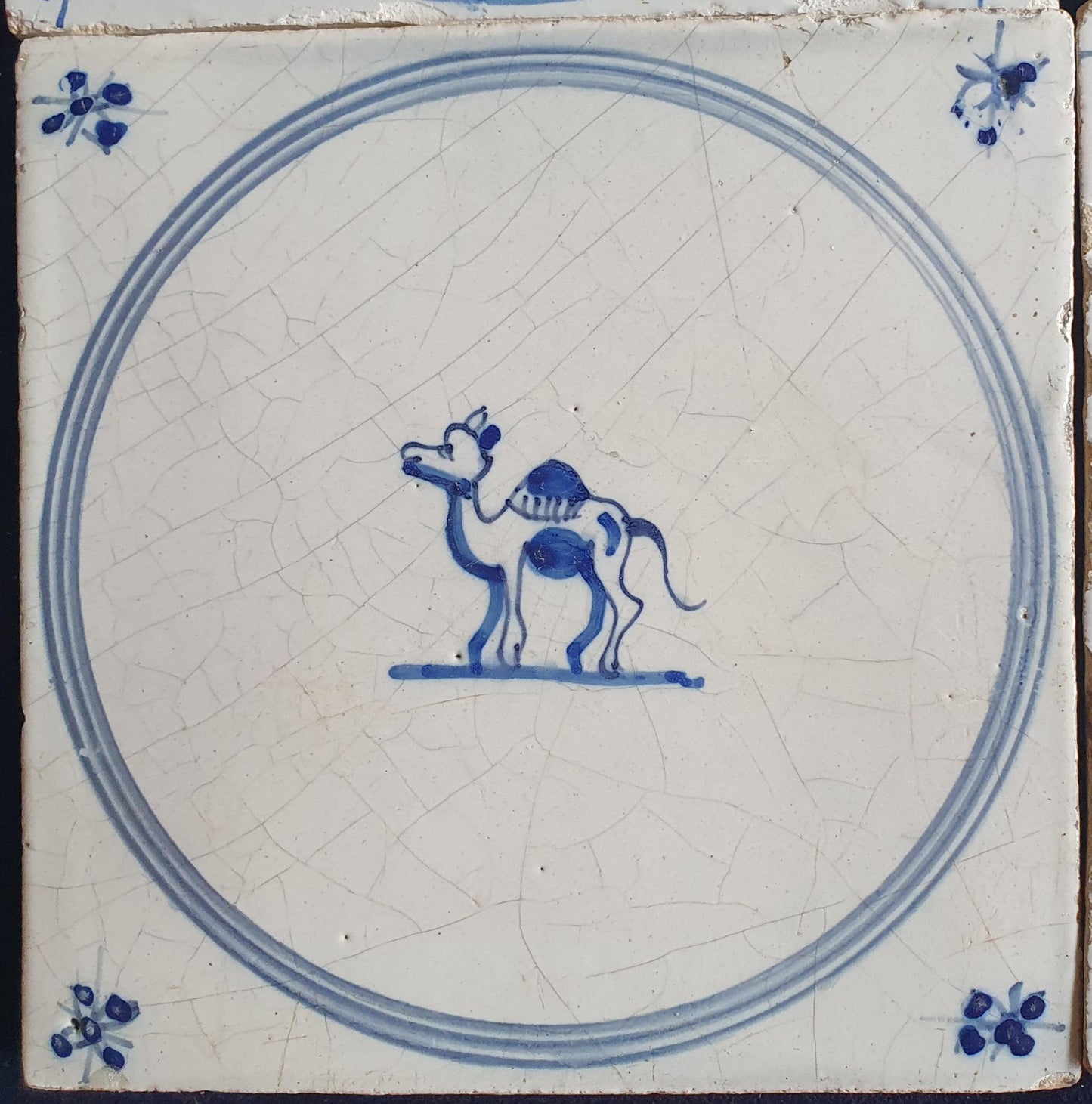 4 x Antique Delft Tile: 1780s Springer with animals