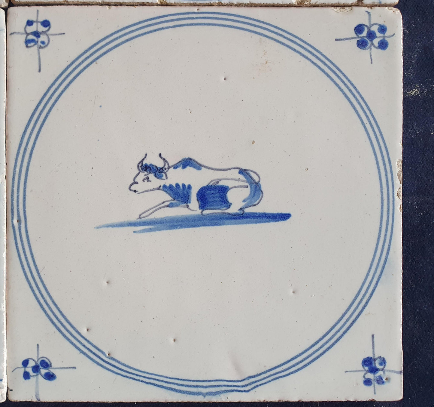 4 x Antique Delft Tile: 1780s Springer with animals