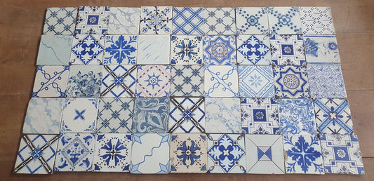 45 x Dutch Delft Blue Tile Ormanent, mix, 18th-19th century, antique collectable and backsplash fireplace kitchen tiles. ornamenttile