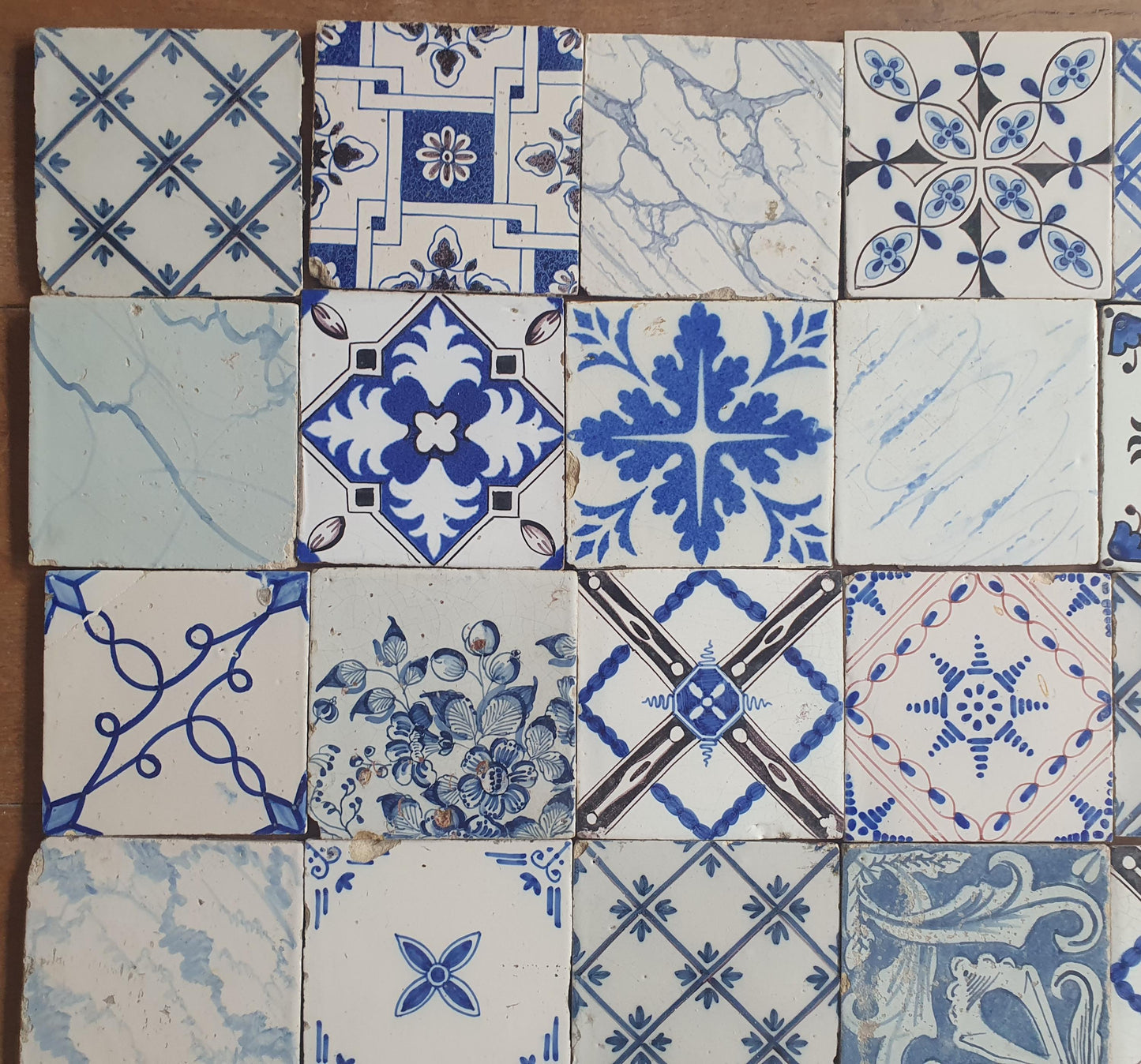 45 x Dutch Delft Blue Tile Ormanent, mix, 18th-19th century, antique collectable and backsplash fireplace kitchen tiles. ornamenttile