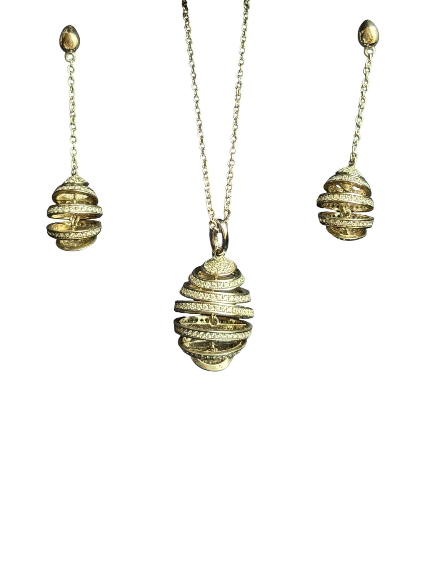 Fabergé Egg Sterling Silver set Earrings plus necklace , Tatiana Tsars Collection faberge 9nine ketting 45 cm