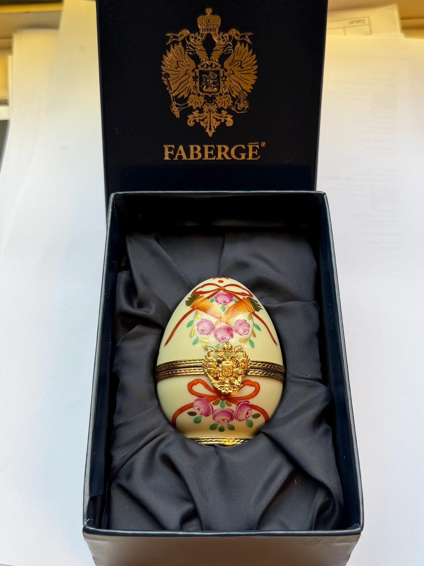 XL Fabergé Egg, Sterling Silver, 24K Gold, palace inside, Faberge with goldgilt and Limoges Porcelain, marked numbered